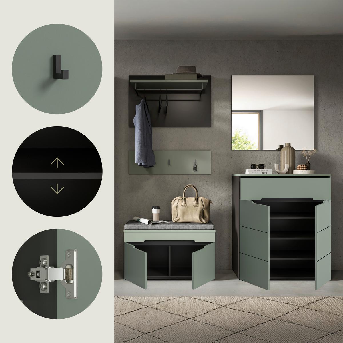 Predsoba Canu, Sivozelena, 4-Delna - siva/sivozelena, Design, leseni material (175/190/37cm) - Livetastic