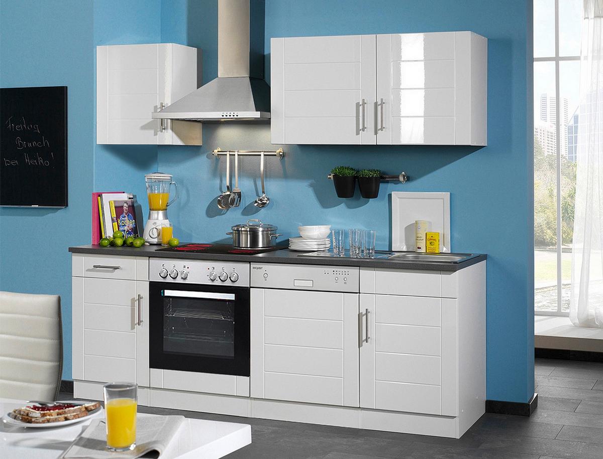 Küchenleerblock Nevada B: ca. 220cm Weiß Hochglanz - Chromfarben/Weiß Hochglanz, MODERN, Holzwerkstoff/Metall (220cm) - Held