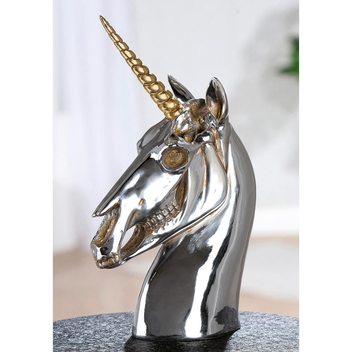Dekoeinhorn Skulptur Aurex Silberfarben - Silberfarben, Basics, Kunststoff (18/32,5/11cm)