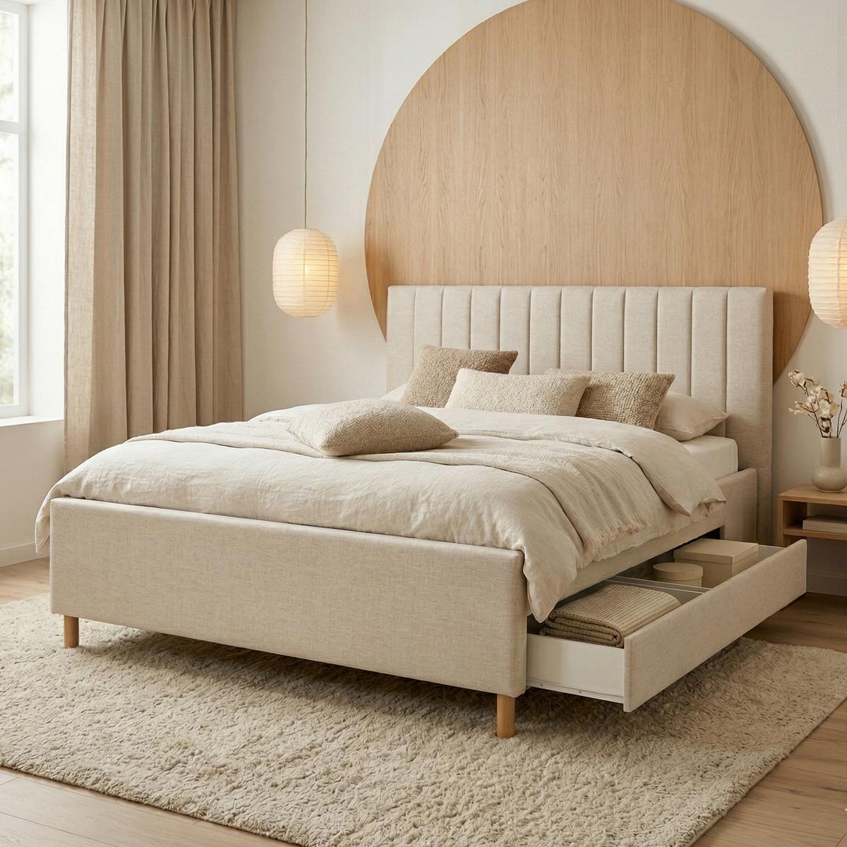 Polsterbett Talio Beige ca. 160x200cm - Eichefarben/Beige, KONVENTIONELL, Holz/Holzwerkstoff (160/200cm) - Mömax