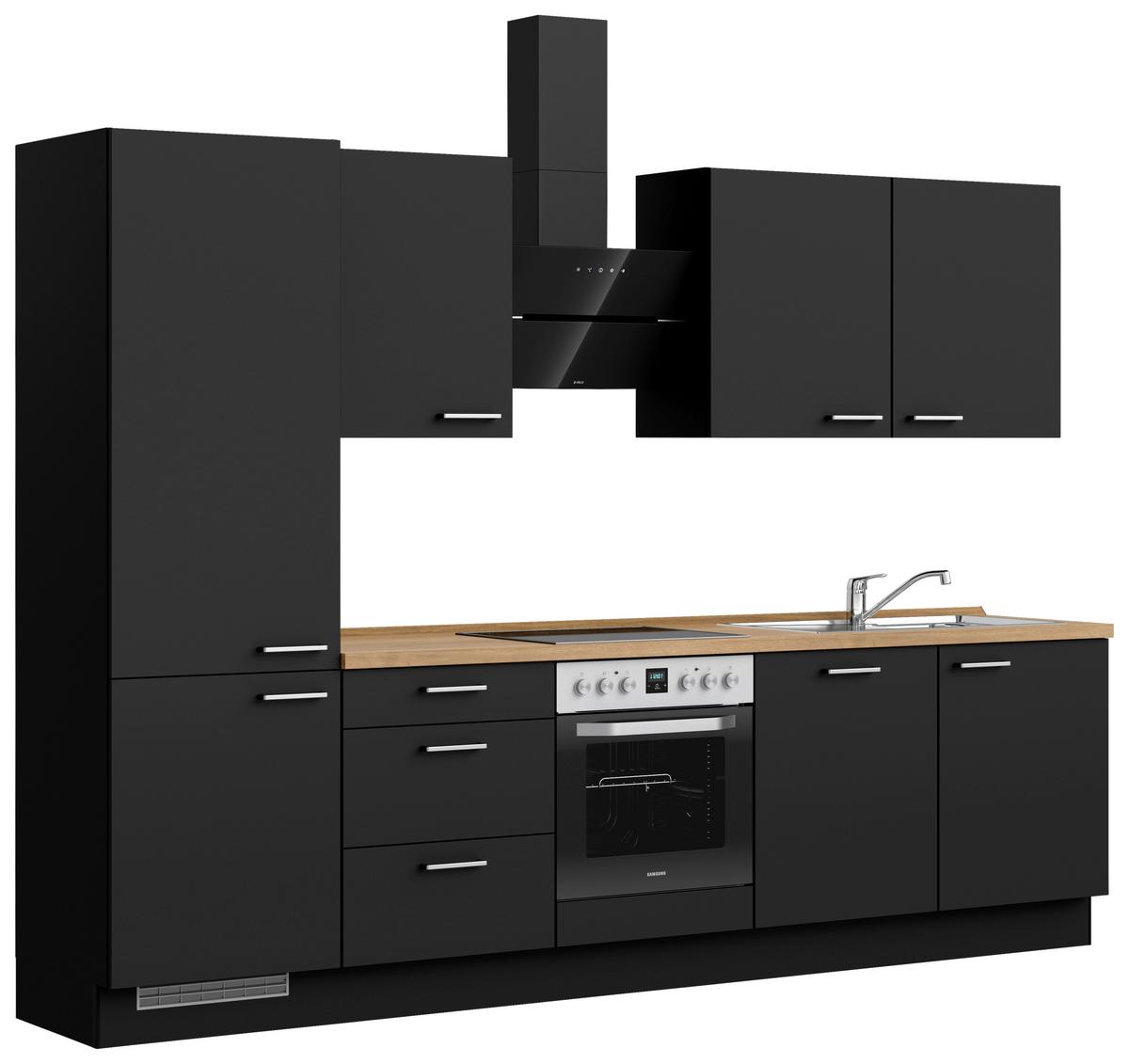 Küchenblock Touch High m. Geräten Schwarz - Edelstahlfarben/Eichefarben, MODERN, Holzwerkstoff/Metall (300cm) - Nobilia