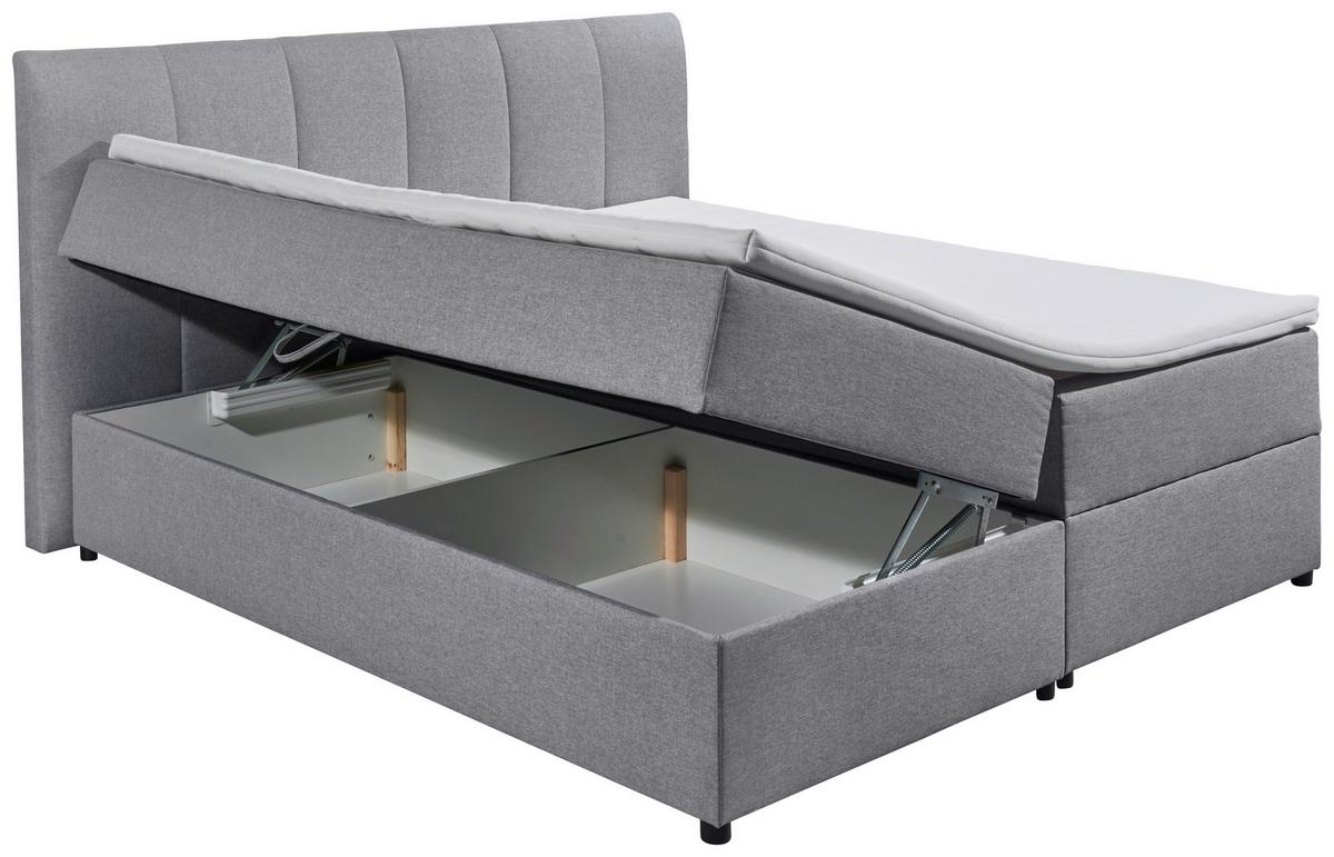 Boxspringbett Granada ca. 180x200 cm Grau - Schwarz/Grau, Basics, Kunststoff/Textil (180/200cm) - MID.YOU