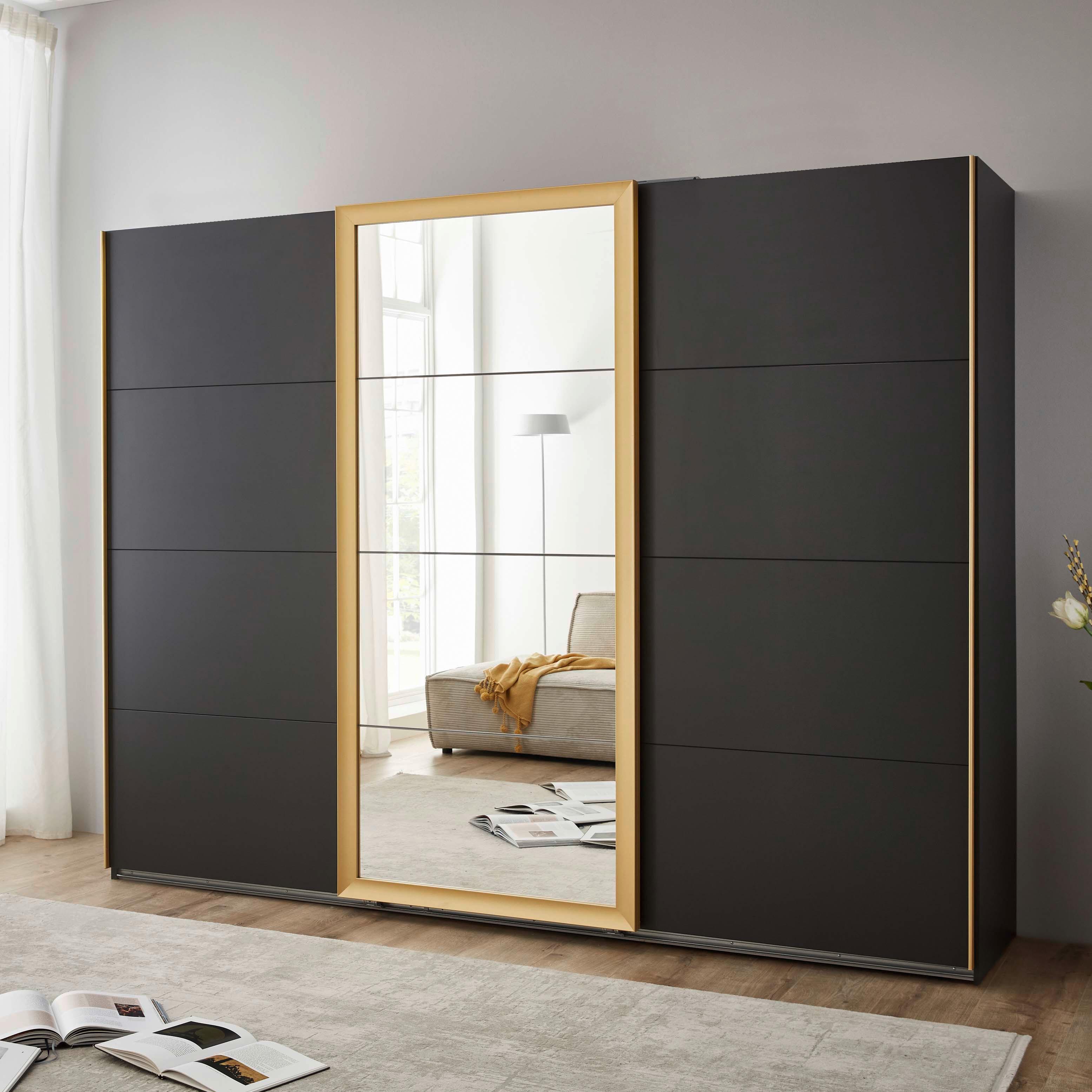 Schwebetürenschrank Katar Graphit-/Goldfarben - Goldfarben/Graphitfarben, MODERN, Glas/Holzwerkstoff (225/208/64cm) - Mömax