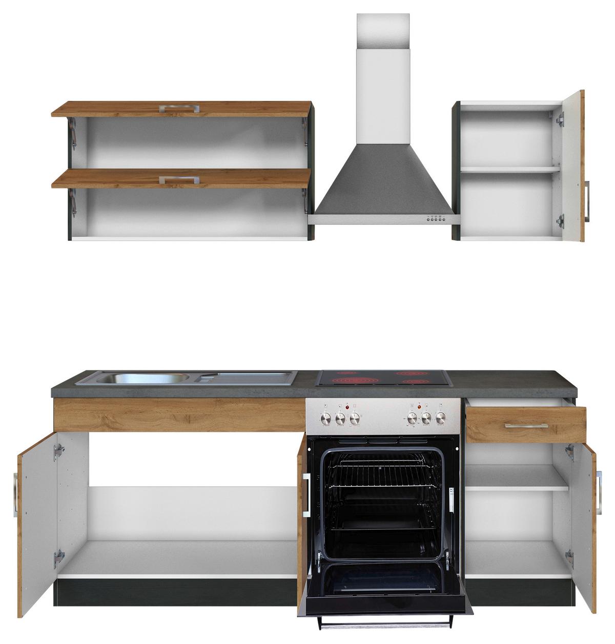 Küchenblock 'Sorrento' , Eichefarben - Chromfarben/Schieferfarben, MODERN, Holzwerkstoff/Metall (210cm) - Held