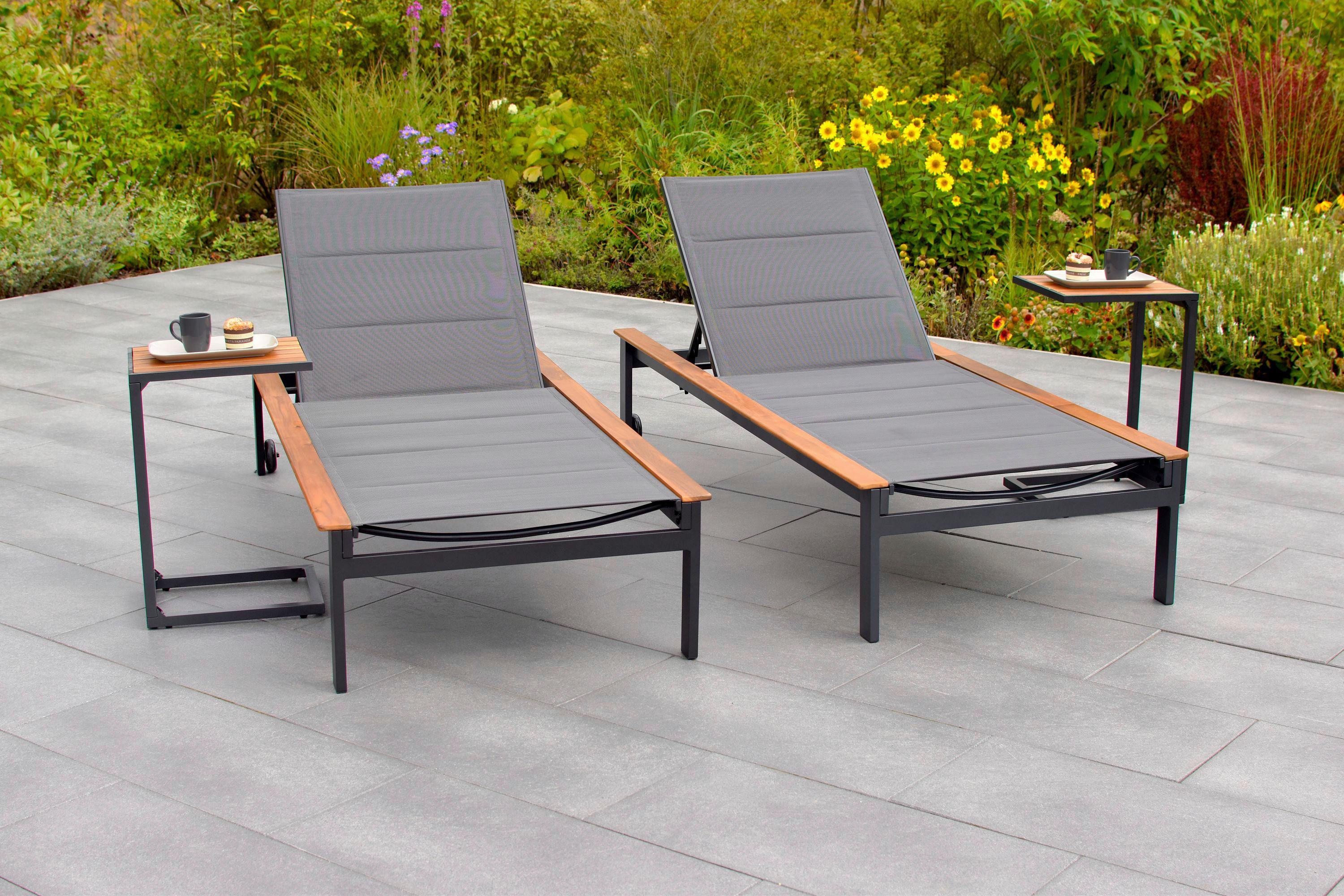 Gartenbeistelltisch "CEE", Akazie/Aluminium - Graphitfarben/Naturfarben, MODERN, Holz/Metall (41/32/61cm) - Gardenson