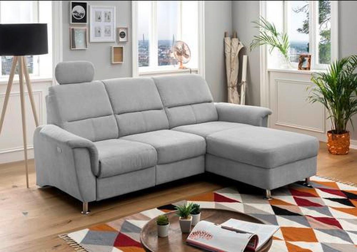 Ecksofa Parole Silberfarben USB Anschluss, Mikrof. - Chromfarben/Silberfarben, MODERN, Textil/Metall (231/165cm) - Livetastic