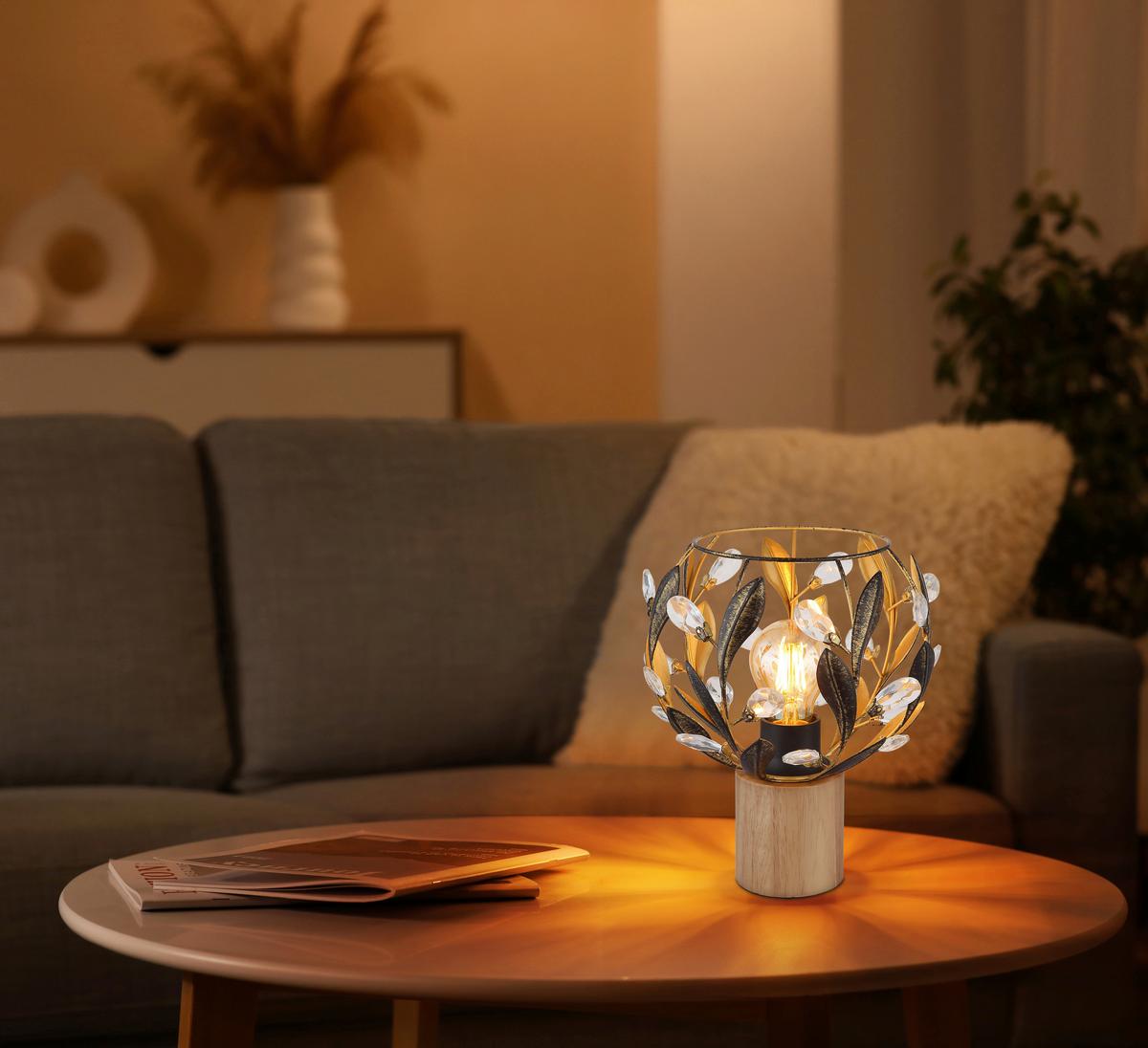 TISCHLEUCHTE 15759T MIKA - Klar/Goldfarben, Basics, Holz/Kunststoff (20/25cm) - Globo