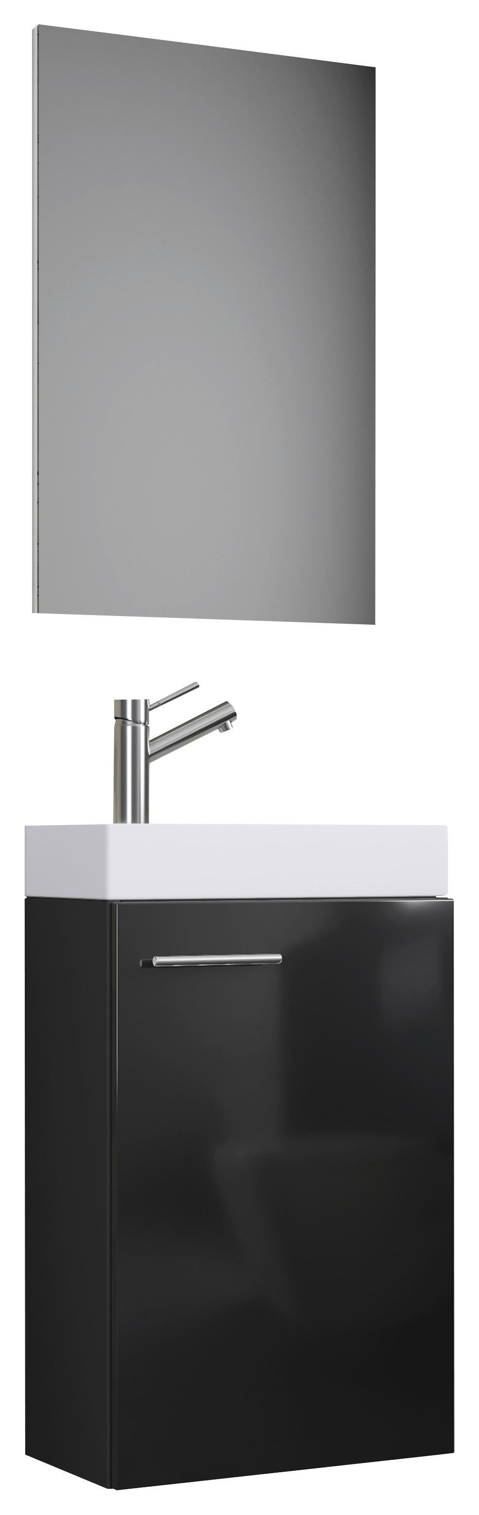 Gästebad Slito 3-tlg. ca. 41 cm Schwarz - Schwarz/Weiß, KONVENTIONELL, Keramik/Holzwerkstoff (41cm) - MID.YOU