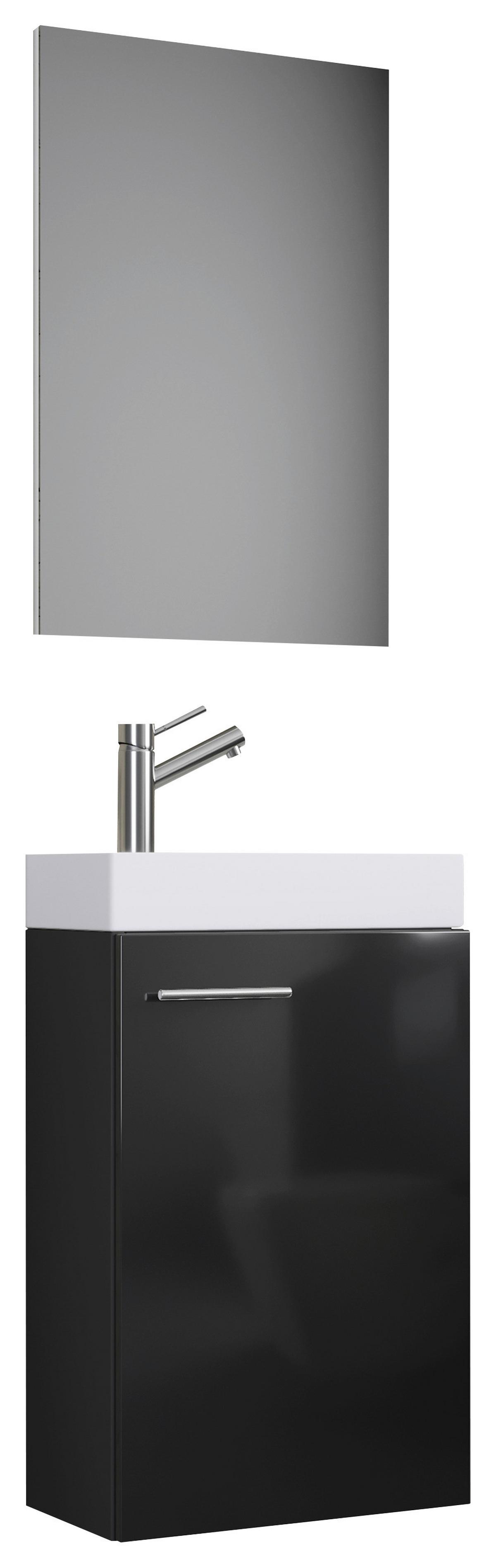 Gästebad Slito 3-tlg. ca. 41 cm Schwarz - Schwarz/Weiß, KONVENTIONELL, Keramik/Holzwerkstoff (41cm) - MID.YOU