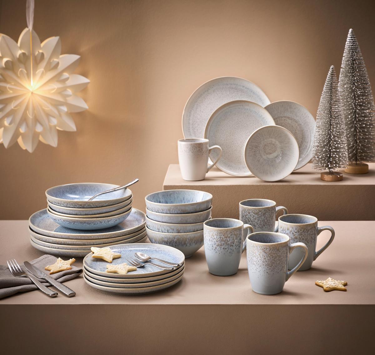 SERWIS OBIADOWO-ŚNIADANIOWY GLOSSY PURPLE BLUE - niebieski, Trend, ceramika - Novel