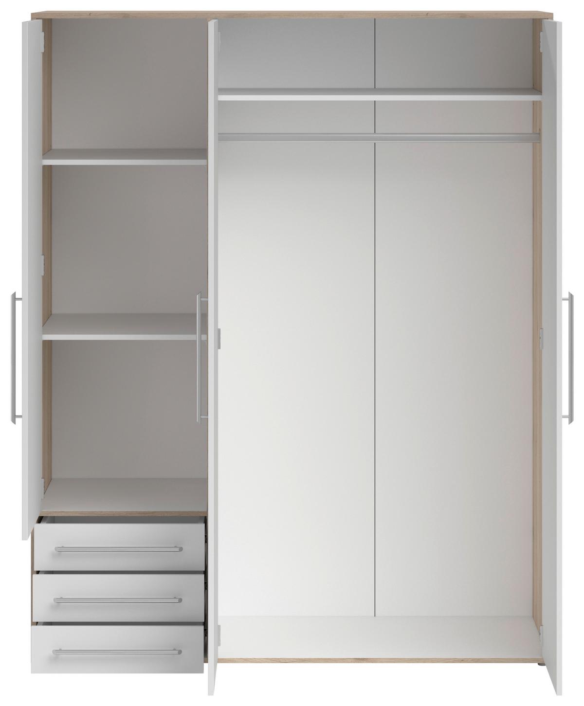 Omara S Klasičnimi Vrati Lyss, Bela, Hrast, 155 Cm - srebrne barve/bela, Moderno, umetna masa/leseni material (155/194/58cm) - Livetastic