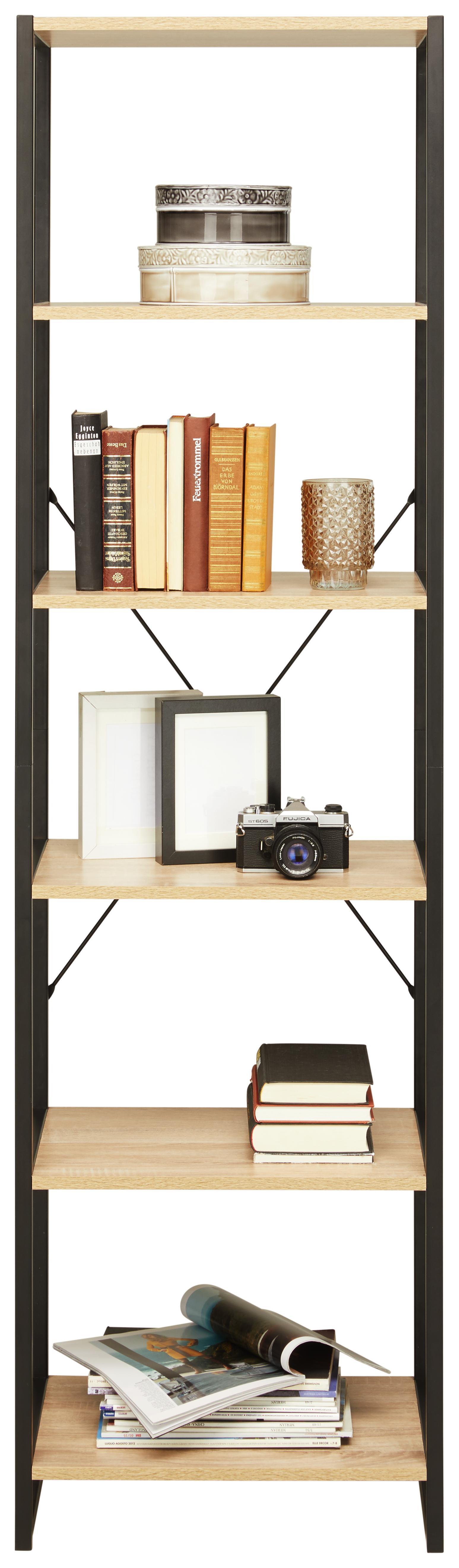 Regal Schwarz/Sonoma Eiche - Schwarz/Sonoma Eiche, MODERN, Holzwerkstoff/Metall (50/180/35cm) - Modern Living