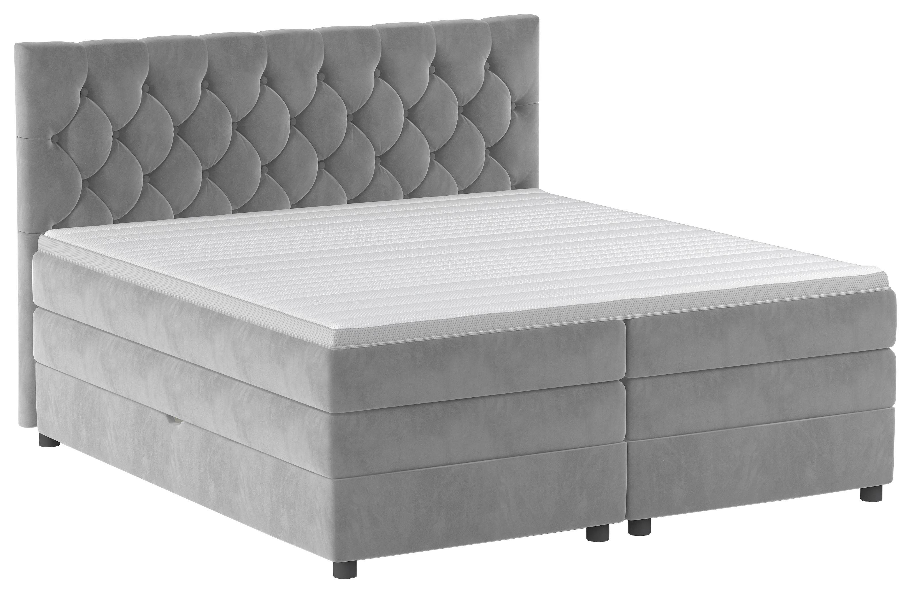 Boxspringbett Chess Silberfarben ca. 140x200cm - Silberfarben/Schwarz, KONVENTIONELL, Kunststoff/Textil (140/200cm) - Premium Living