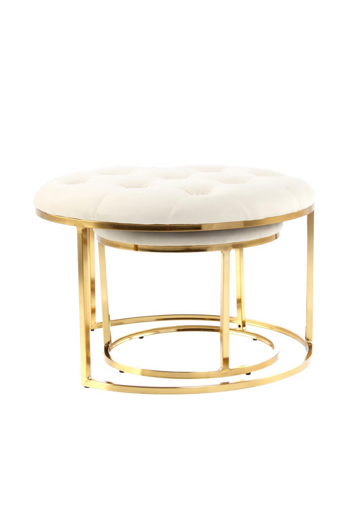 Hockerset Becky 800 - Goldfarben/Creme, Design, Textil/Metall (40-60/32-41cm) - Kayoom