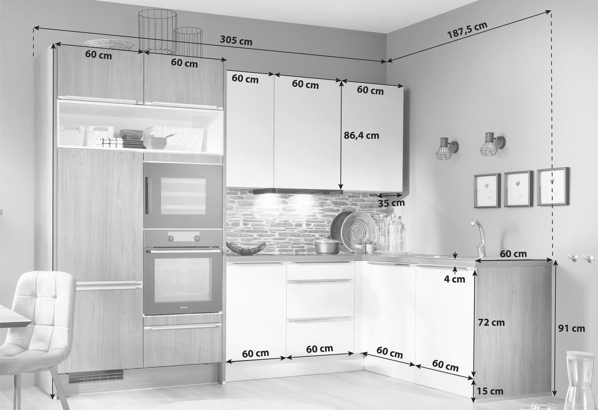 Bucătărie la comandă Flash/Riva - alb/culoare lemn de nuc, Modern, material pe bază de lemn (305/187,5cm) - Nobilia