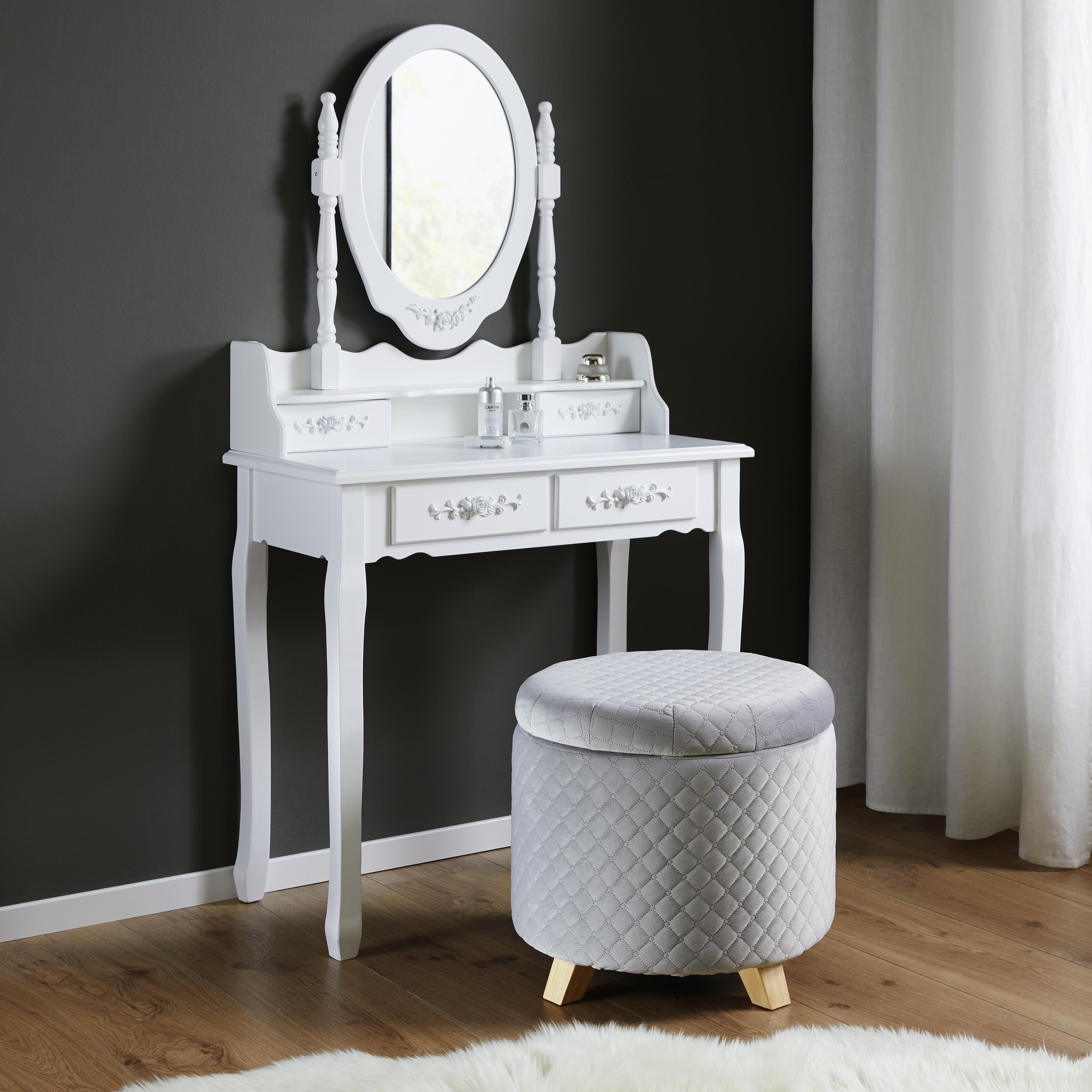 Hocker in Hellgrau mit Stauraum 'Joris' - Hellgrau/Pinienfarben, MODERN, Holz/Textil (45/41cm) - Bessagi Home