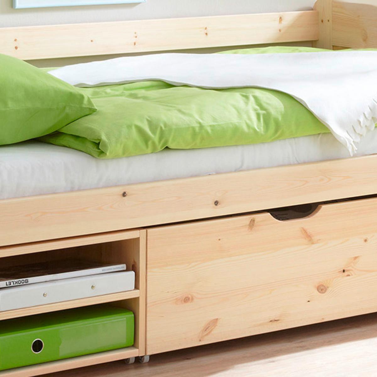 Stauraumbett "Marlies", aus Kiefer, kieferfarbe - Kieferfarben, MODERN, Holz (90/200cm) - MID.YOU