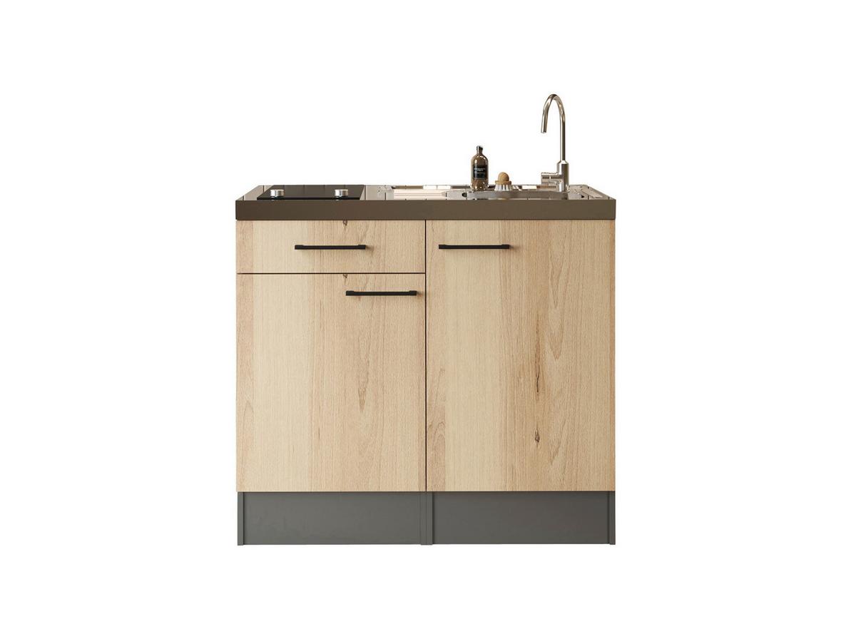 Miniküche Oliver m. Gerät ca. 100cm Eiche - Schwarz/Eiche Artisan, Trend, Holzwerkstoff/Metall (100cm) - Respekta