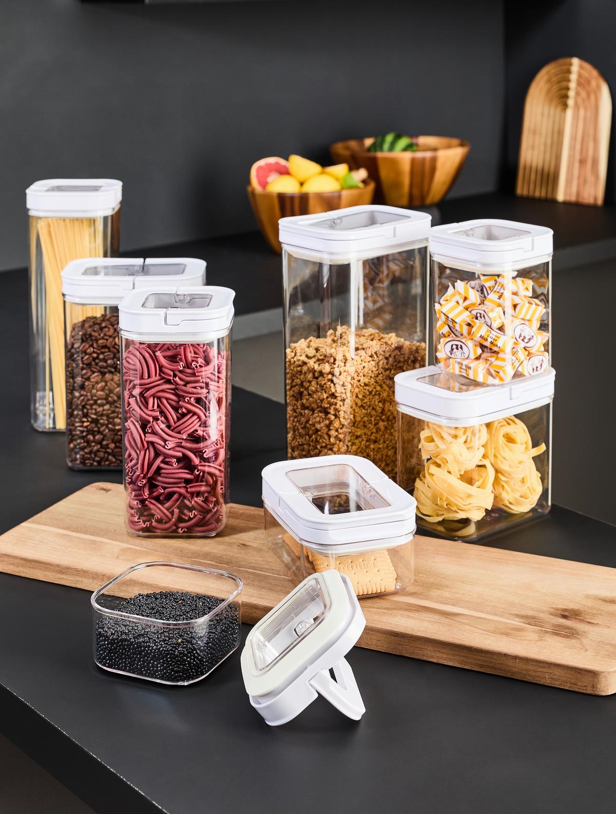 ZESTAW POJEMNIKÓW KUCHENNYCH SL080522A+SL080523A - biały/przejrzysty, Basics, tworzywo sztuczne - Homeware Profession.