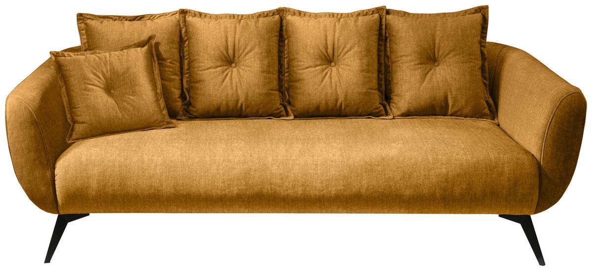 3-Sitzer-Sofa Baggio Gelb Velours - Gelb/Schwarz, MODERN, Holz/Textil (236/94/103cm) - Livetastic