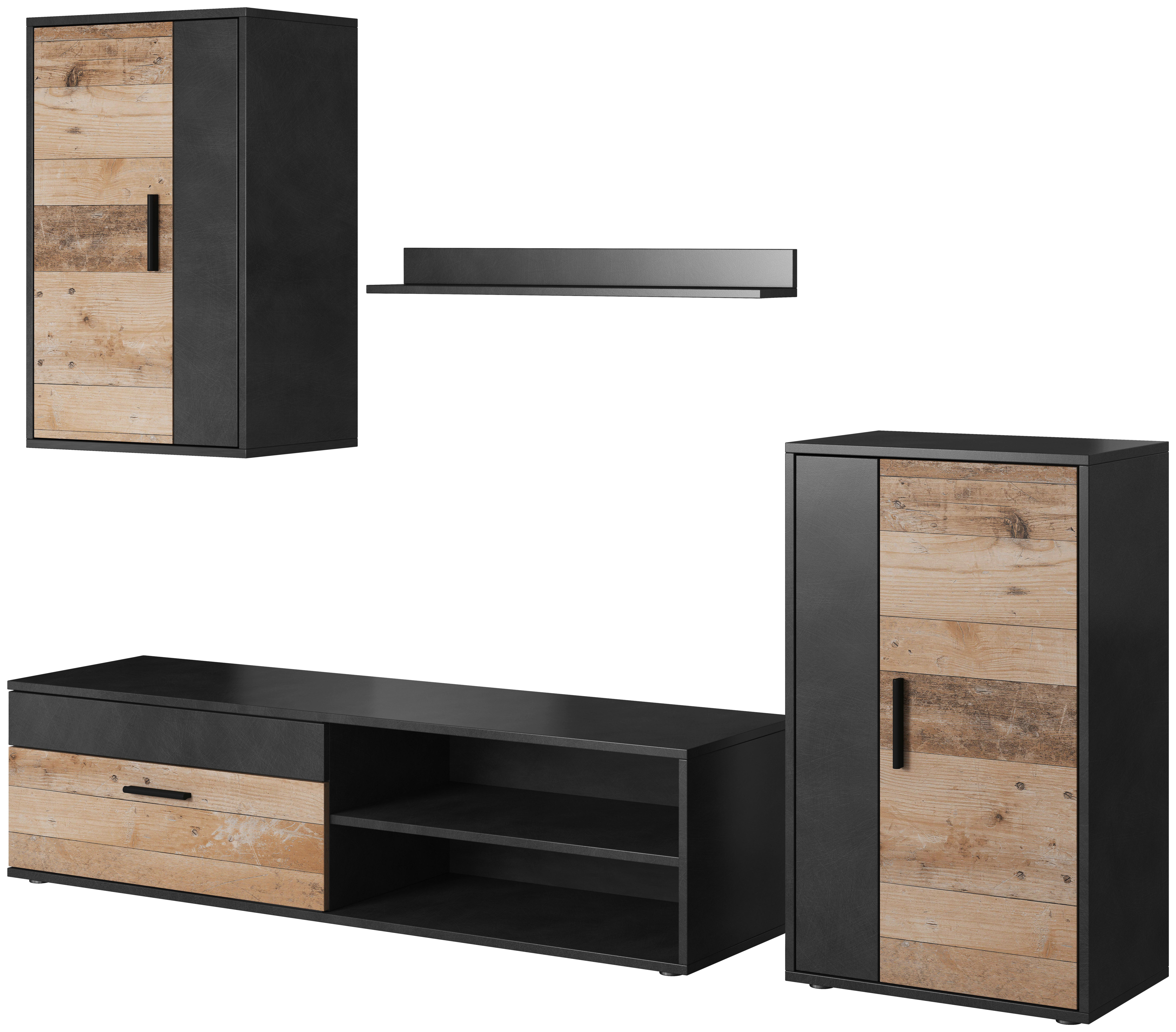 MEBLOŚCIANKA DO SALONU BERNO - antracytowy/kolor naturalny, Modern, materiał drewnopochodny/tworzywo sztuczne (190/150/40cm) - P & B