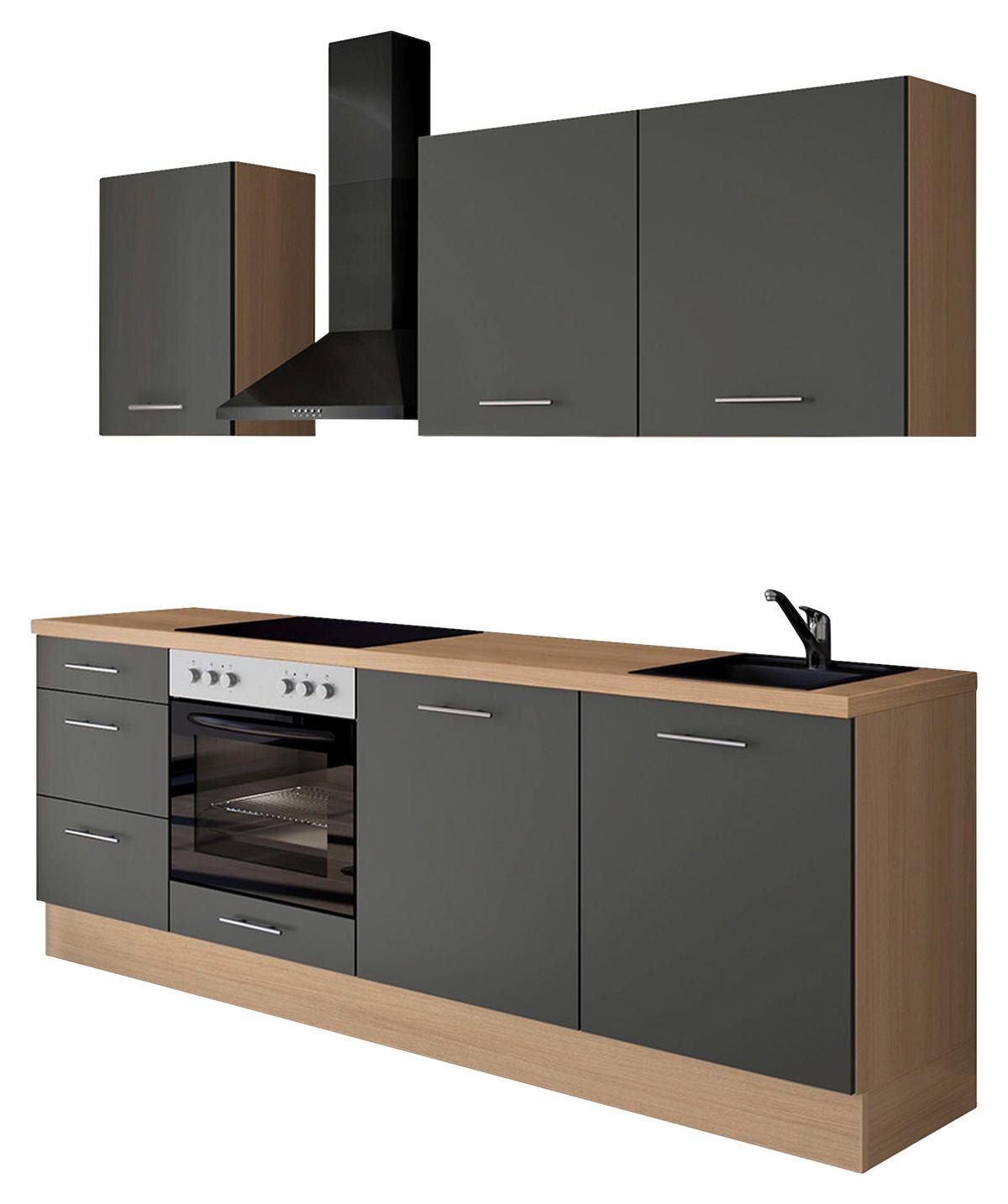 Küchenblock IBZ ohne Geräte ca. 230 cm Dunkelgrau - Edelstahlfarben/Eichefarben, Design, Holzwerkstoff/Metall (230cm) - Impuls