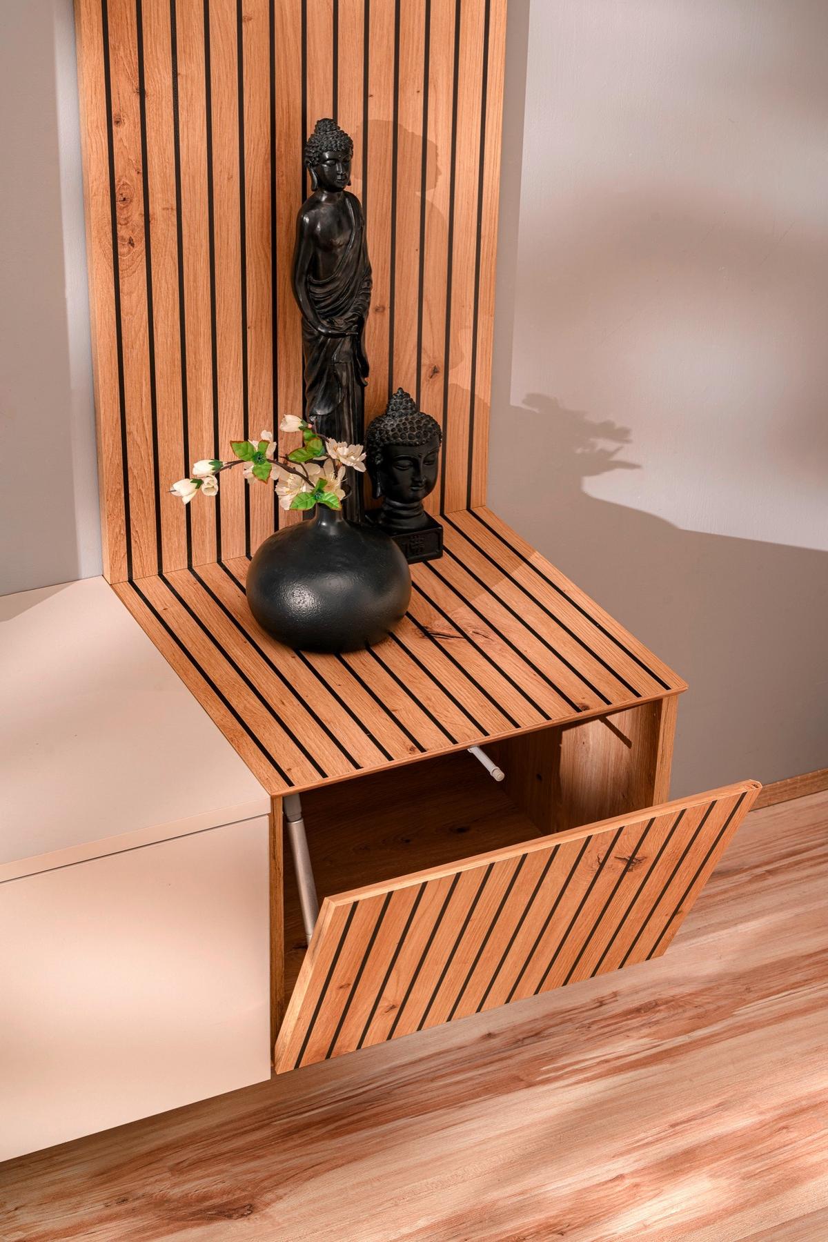 Ansamblu mobilier camera de zi SOLO - cașmir/stejar Artisan, Modern, material pe bază de lemn (180/130/40cm) - Bessagi