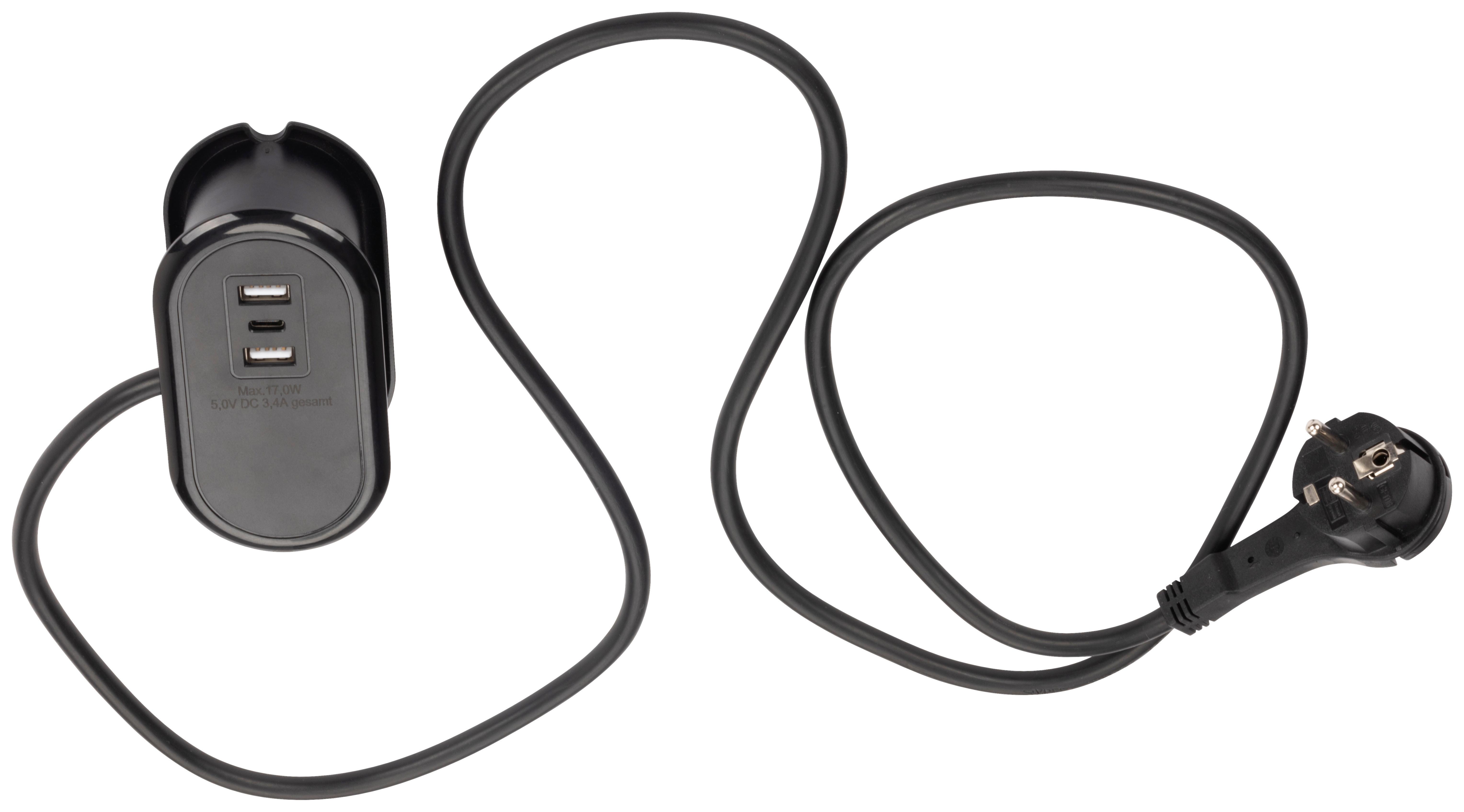 Multistecker Oku Schwarz max. 3680 Watt - Schwarz, KONVENTIONELL, Kunststoff/Metall (11,4/6,1/5cm) - Mömax