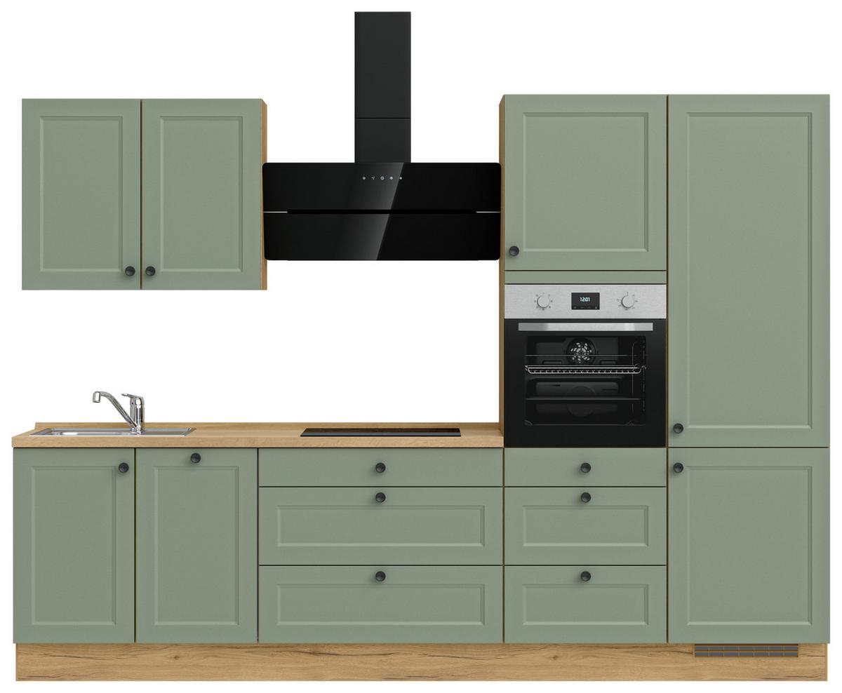 Küchenblock Cascada High m. Geräten Schilfgrün - Schilfgrün/Eichefarben, MODERN, Holzwerkstoff/Metall (300cm) - Nobilia