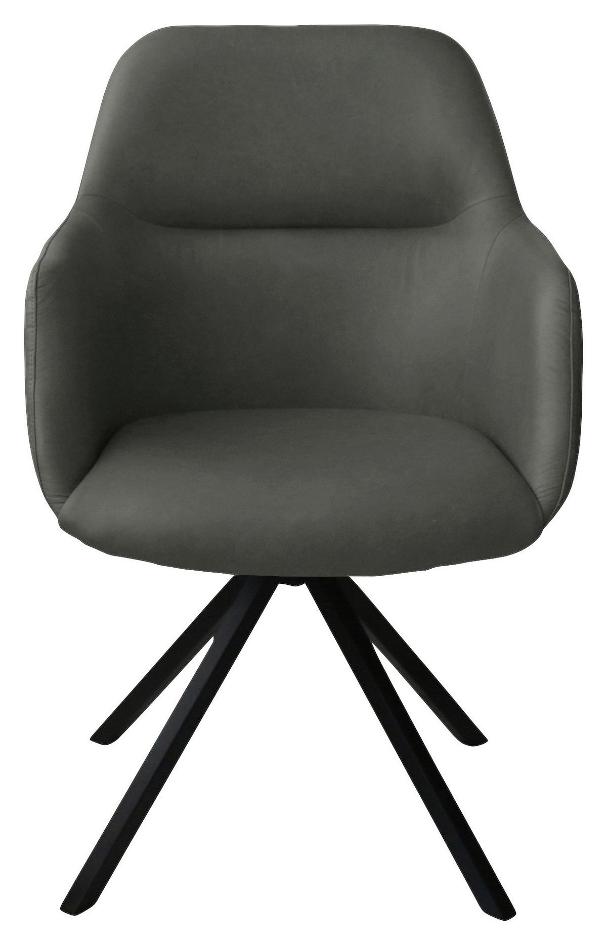 KRZESŁO Z PODŁOKIETNIKAMI VENEDIG - antracytowy/czarny, Design, skóra/metal (57/85,5/65cm) - Voleo