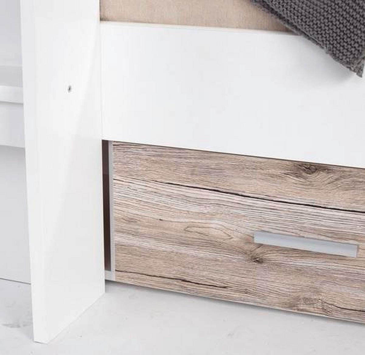 Pograd Maxi, Bela, 90x200cm - barve hrasta/bela, Konvencionalno, leseni material (269/180/115cm)