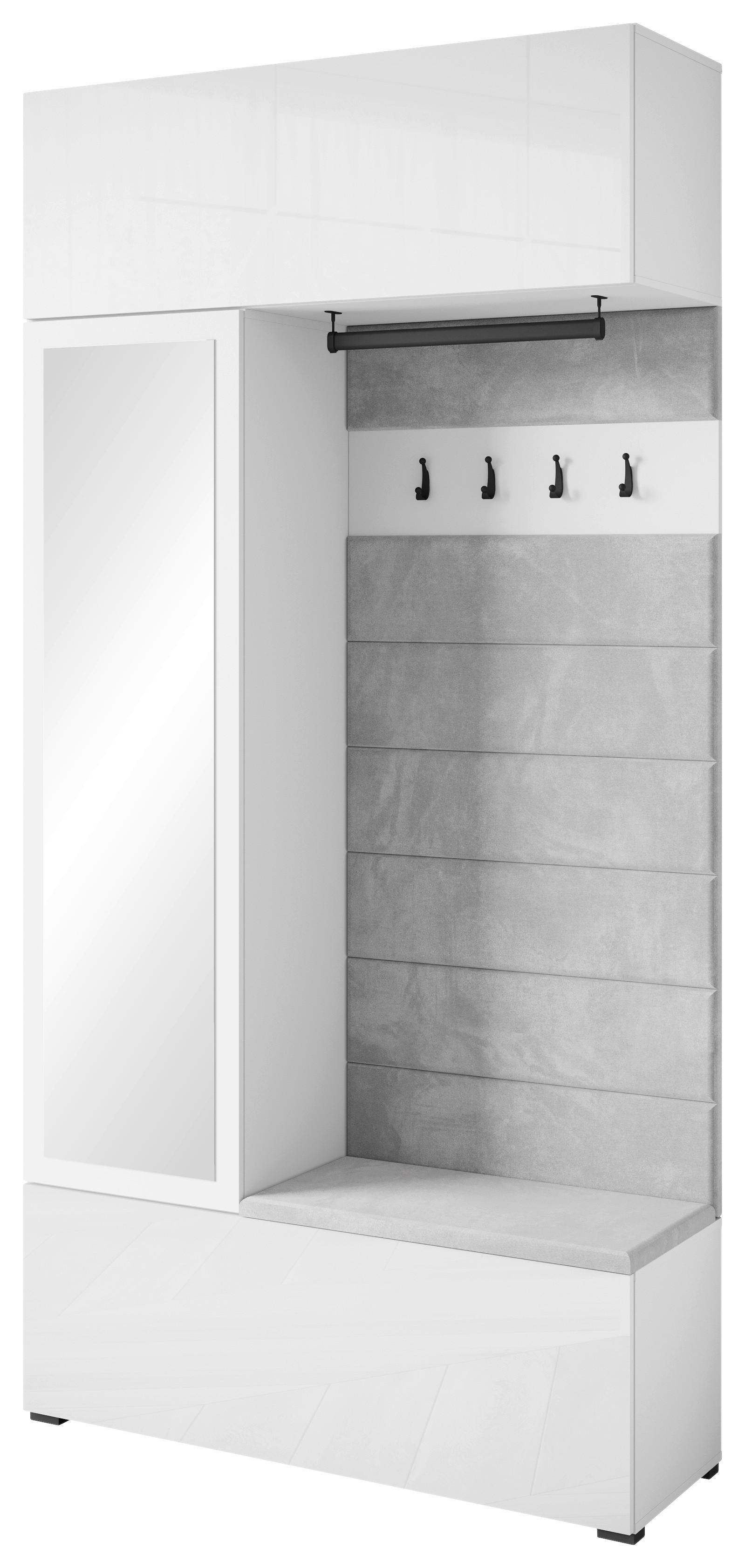 Garderobe Tejo ca. 115x232 cm Weiß hgl. - Weiß Hochglanz/Weiß, Trend, Holzwerkstoff (115/231,9/37,5cm) - Livetastic