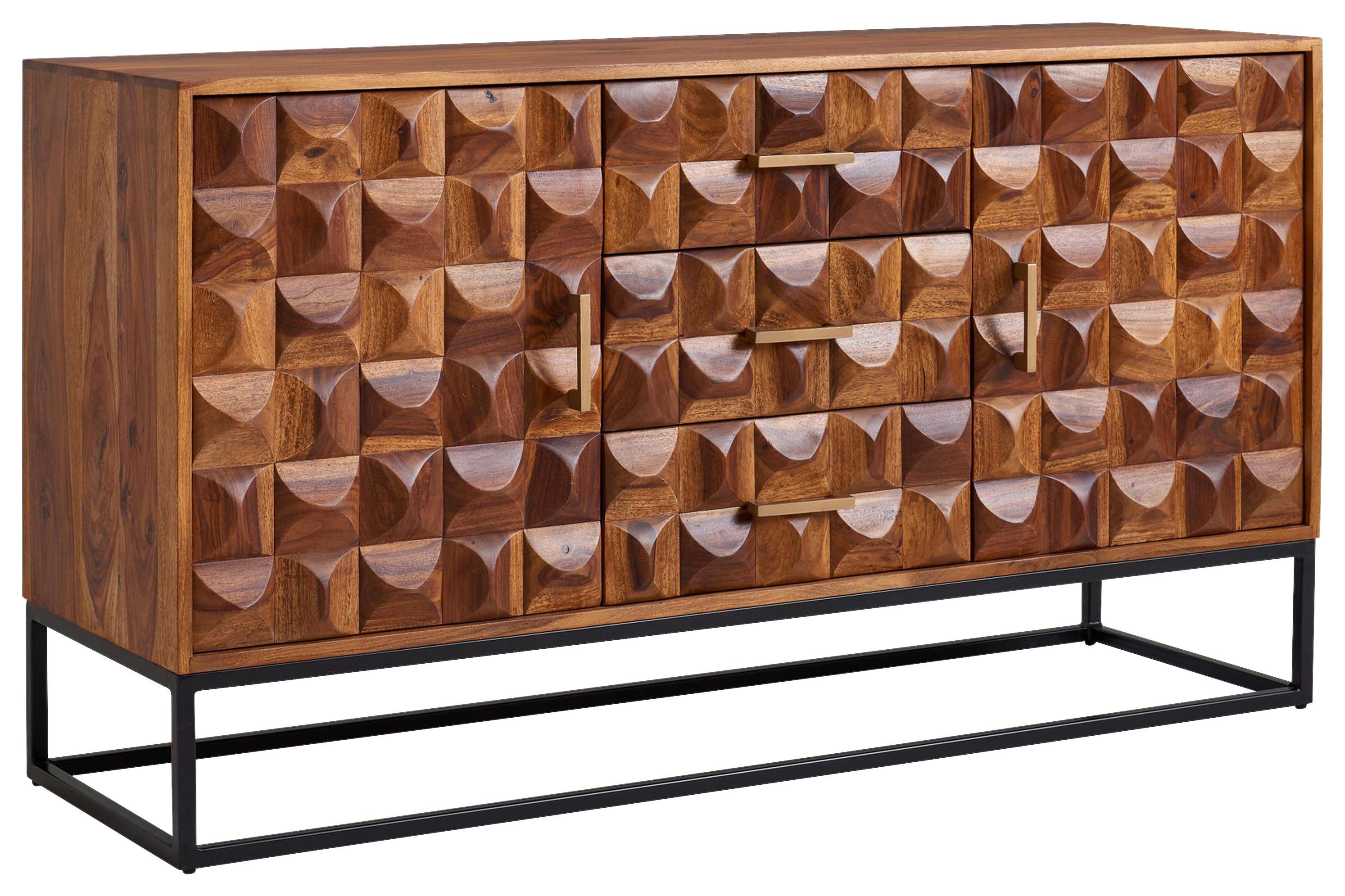Komoda Wohnling, Pravi Les - zlate barve/črna, Design, kovina/les (145/81/45cm) - MID.YOU