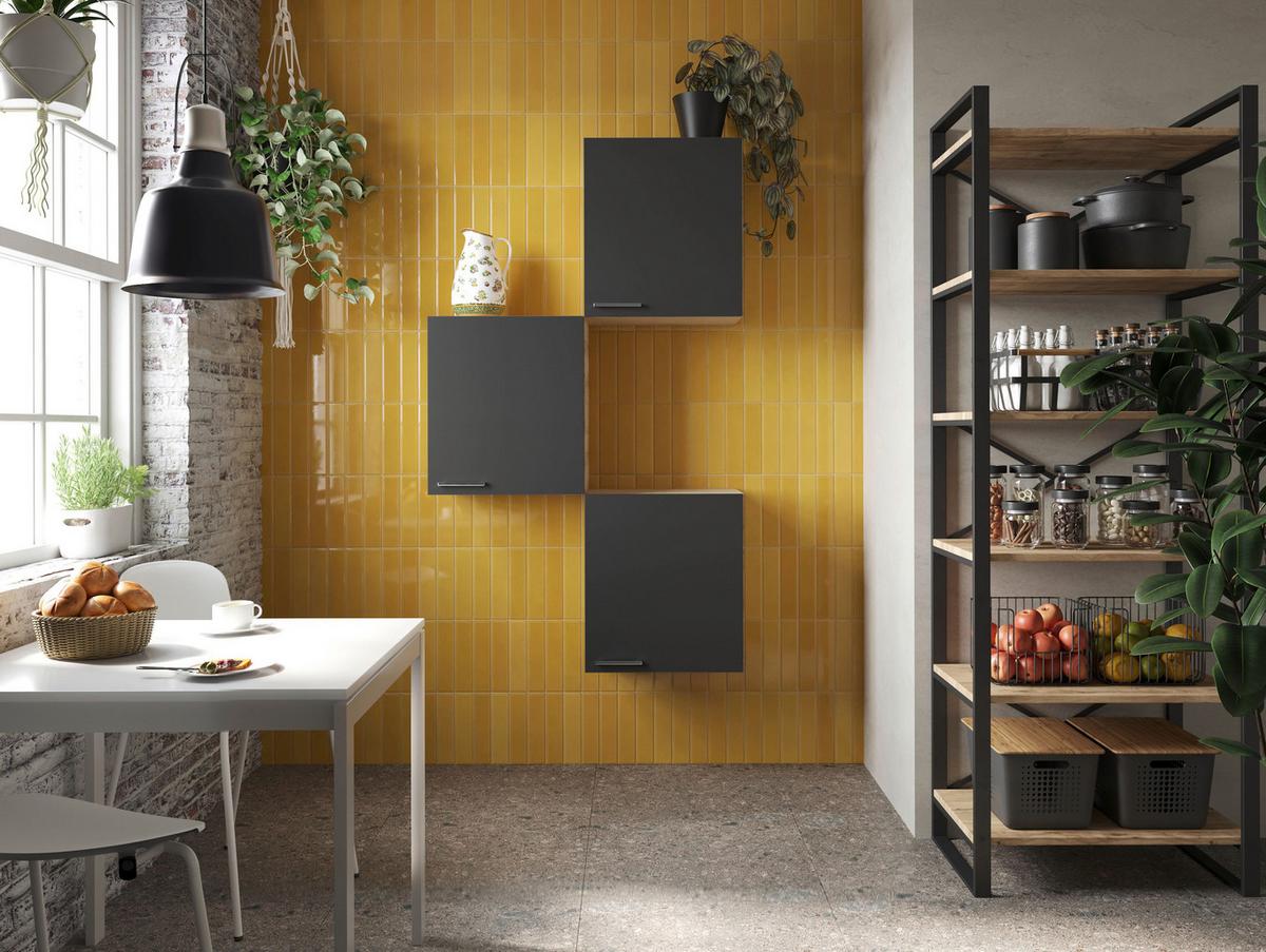 Set Kuhinjskih Zgornjih Omaric Merle, 3 Kos - srebrne barve/črna, Basics, kovina/leseni material (100/168,3/34,6cm) - Respekta