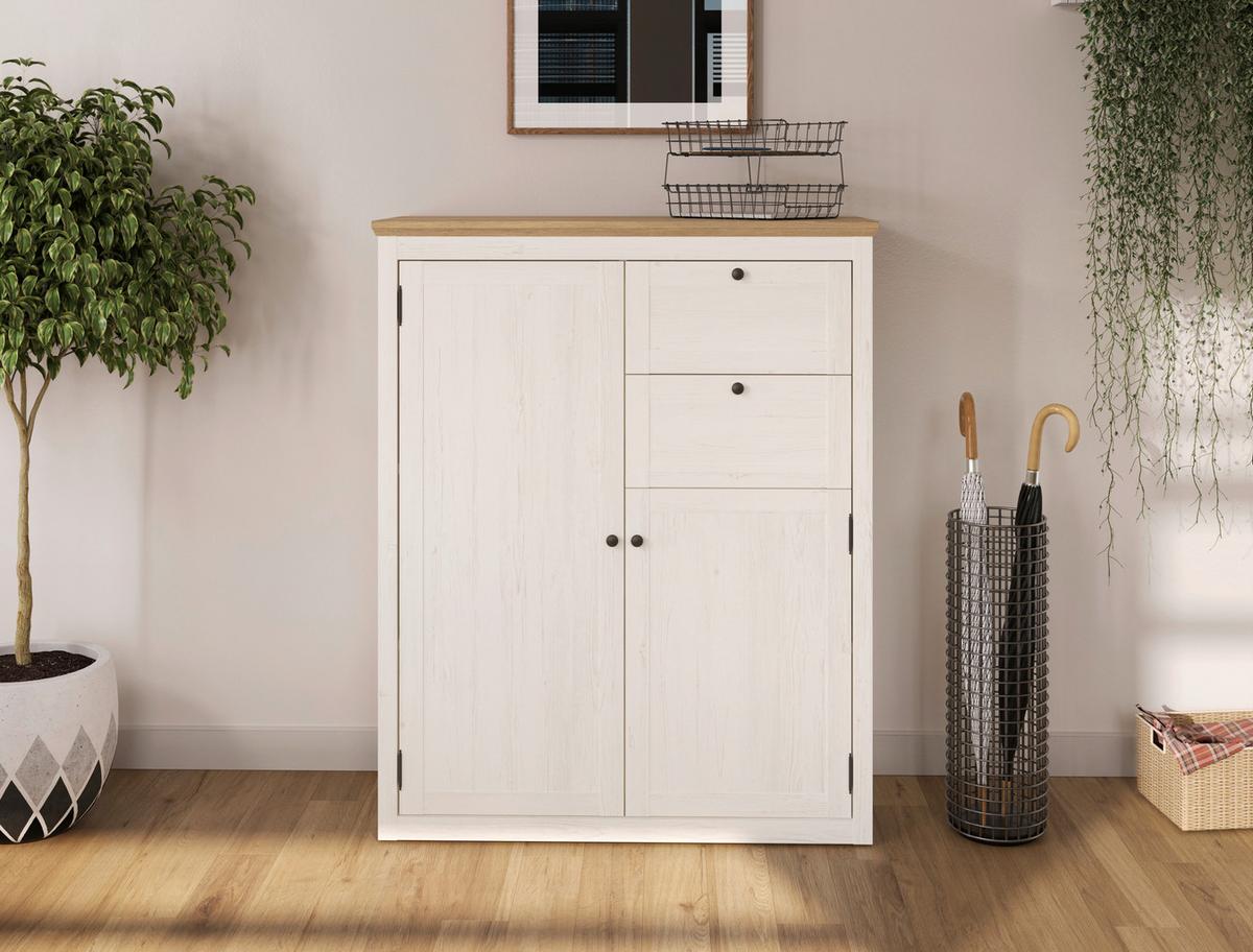 Schrank Korsika Eiche-/Kieferfarben - Eichefarben/Schwarz, ROMANTIK / LANDHAUS, Holzwerkstoff/Metall (105,5/130/42,9cm) - Mömax