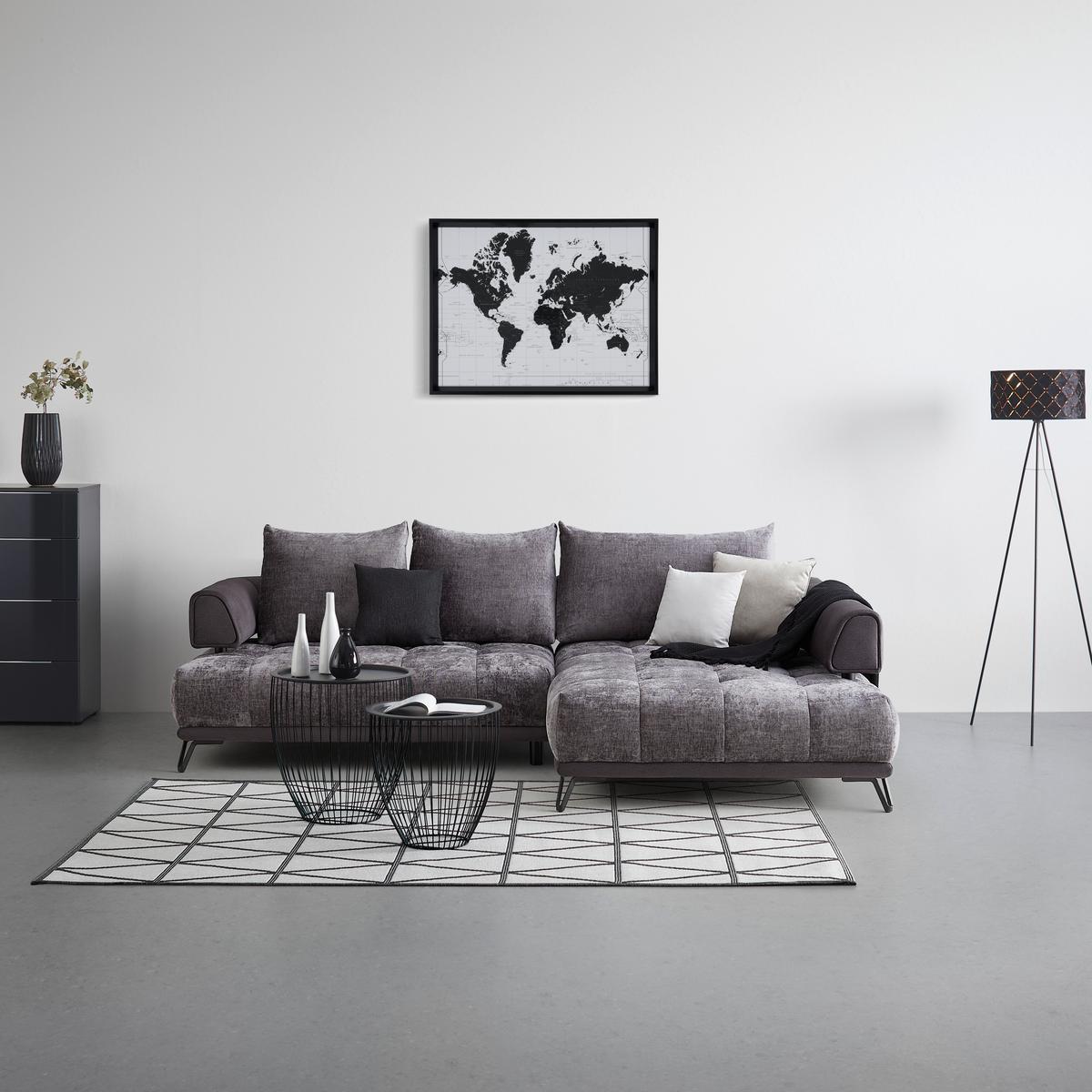 Ecksofa Morgan Graphitfarben - Graphitfarben/Schwarz, MODERN, Textil/Metall (262/67-87/184cm) - Mömax