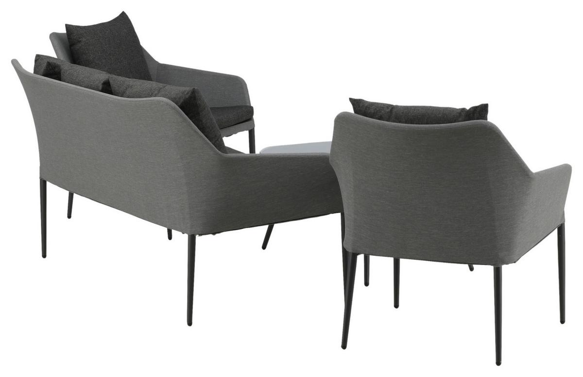 Loungegarnitur Spoga 4-tlg. Grau/Schwarz - Schwarz/Grau, KONVENTIONELL, Textil/Metall - Gardenson