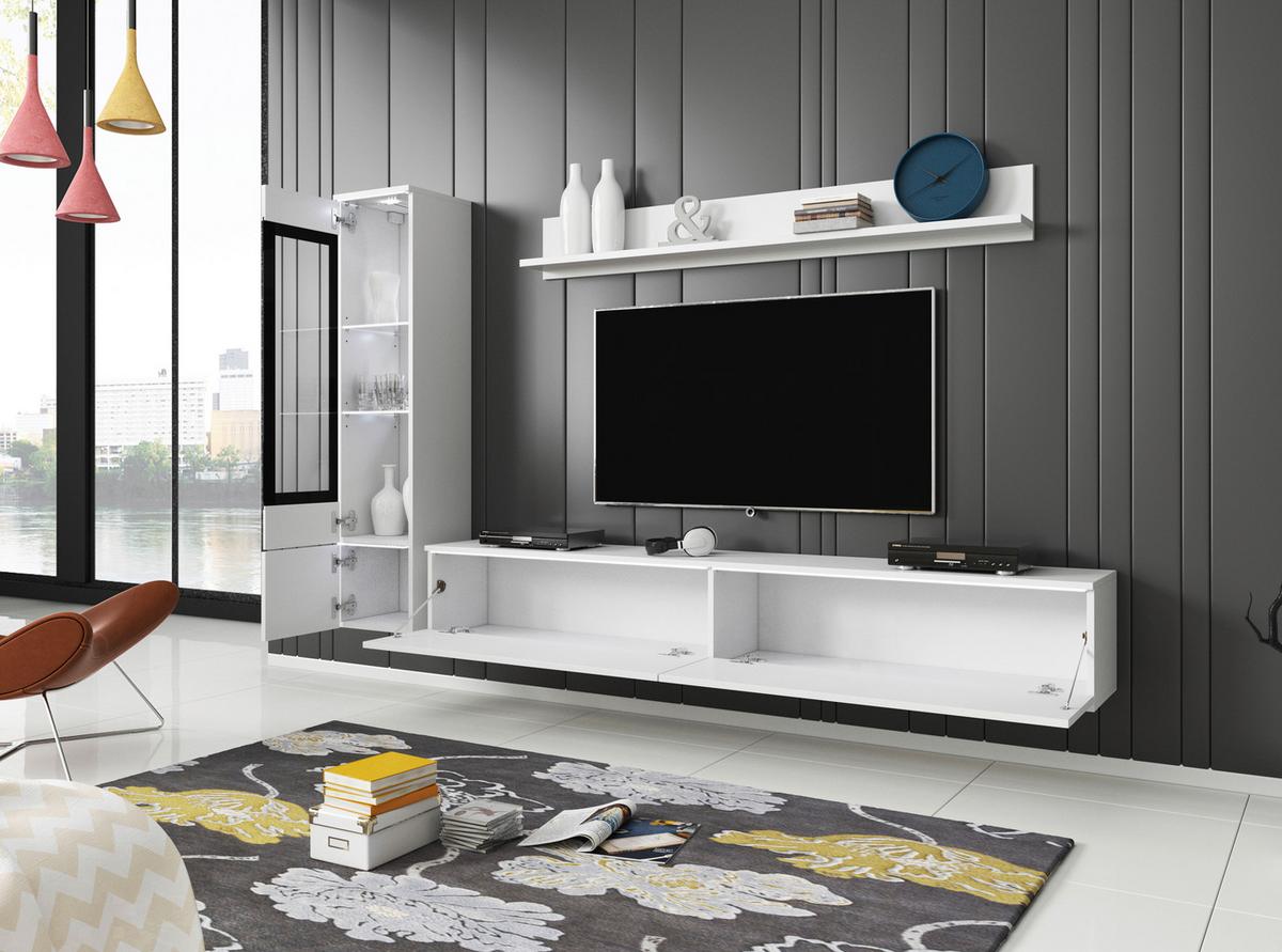 Dnevni Regal Vera, Bela, Visoki Sijaj, 3-Delno, Led - siva/bela, Trendi, umetna masa/steklo (210/130/33cm) - P & B