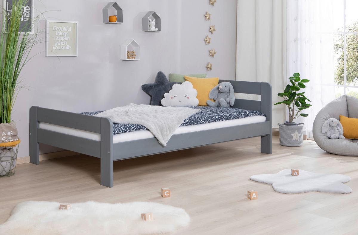 Bett Bennet mit Rausfallschutz ca. 120x200 cm Hellgrau - Hellgrau, MODERN, Holz (120/200cm) - MID.YOU