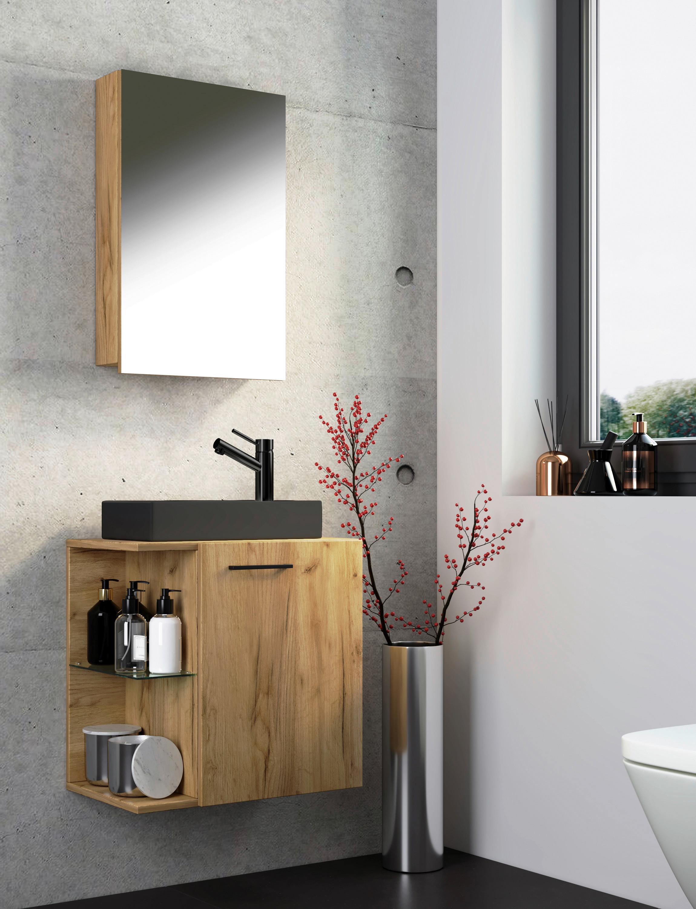 GÄSTEBAD HAUSA BL - Honigeiche/Silberfarben, Modern, Glas/Keramik (52cm) - MID.YOU
