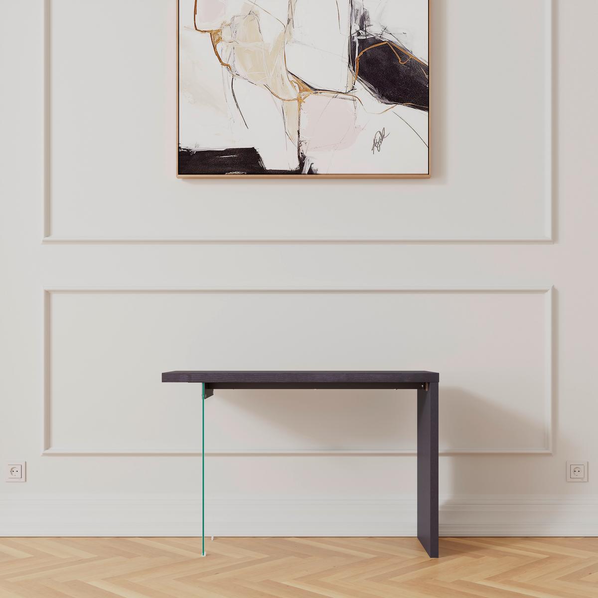 Konsolentisch Milan Schwarz Glas/Holz - Klar/Eichefarben, MODERN, Glas/Holz (120/80/40cm) - Bessagi Home