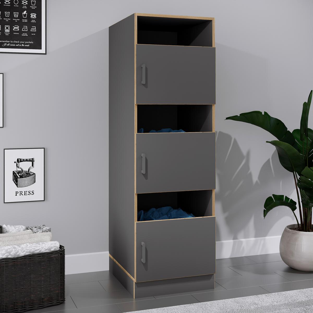 Wäscheschrank Rislo - Honigeiche/Anthrazit, Trend, Holzwerkstoff/Kunststoff (50/162/60cm) - MID.YOU