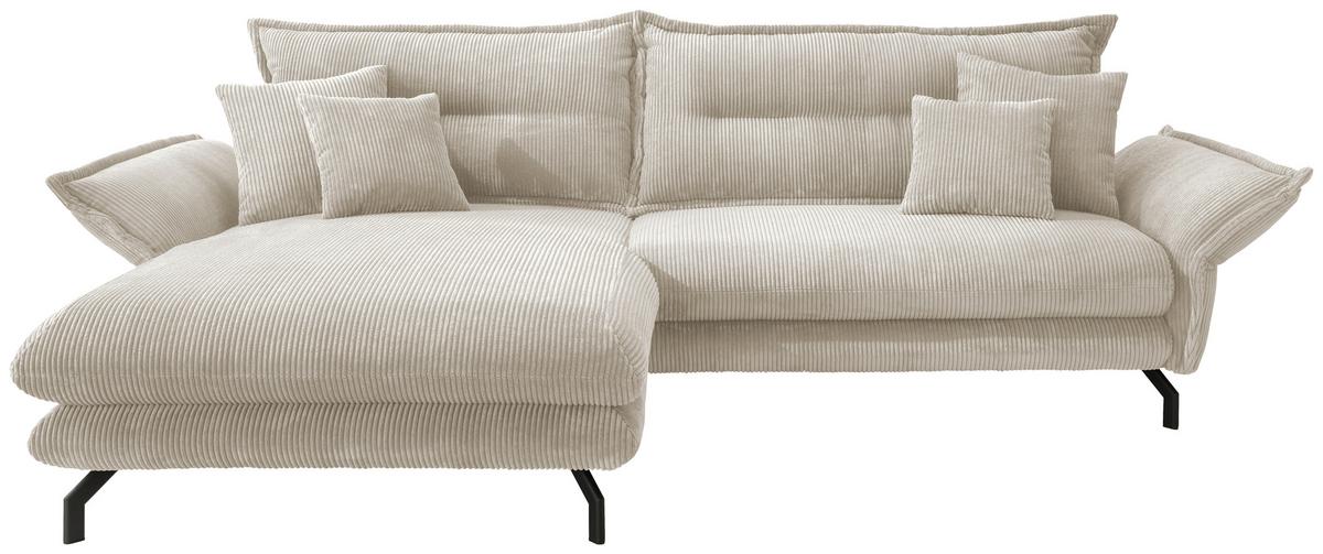 Wohnlandschaft Lava Beige Cord - Beige/Schwarz, MODERN, Textil/Metall (180/255cm) - Livetastic