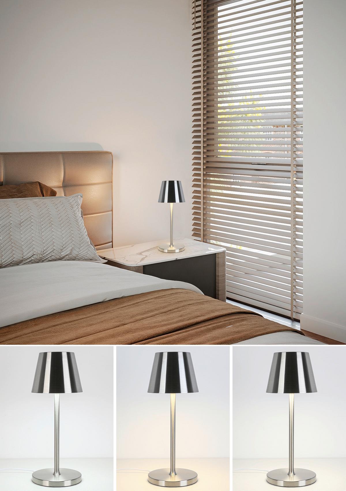 Veioză cu acumulatori Musi - culoare nichel/alb, Modern, plastic/metal (12/30cm) - Mömax