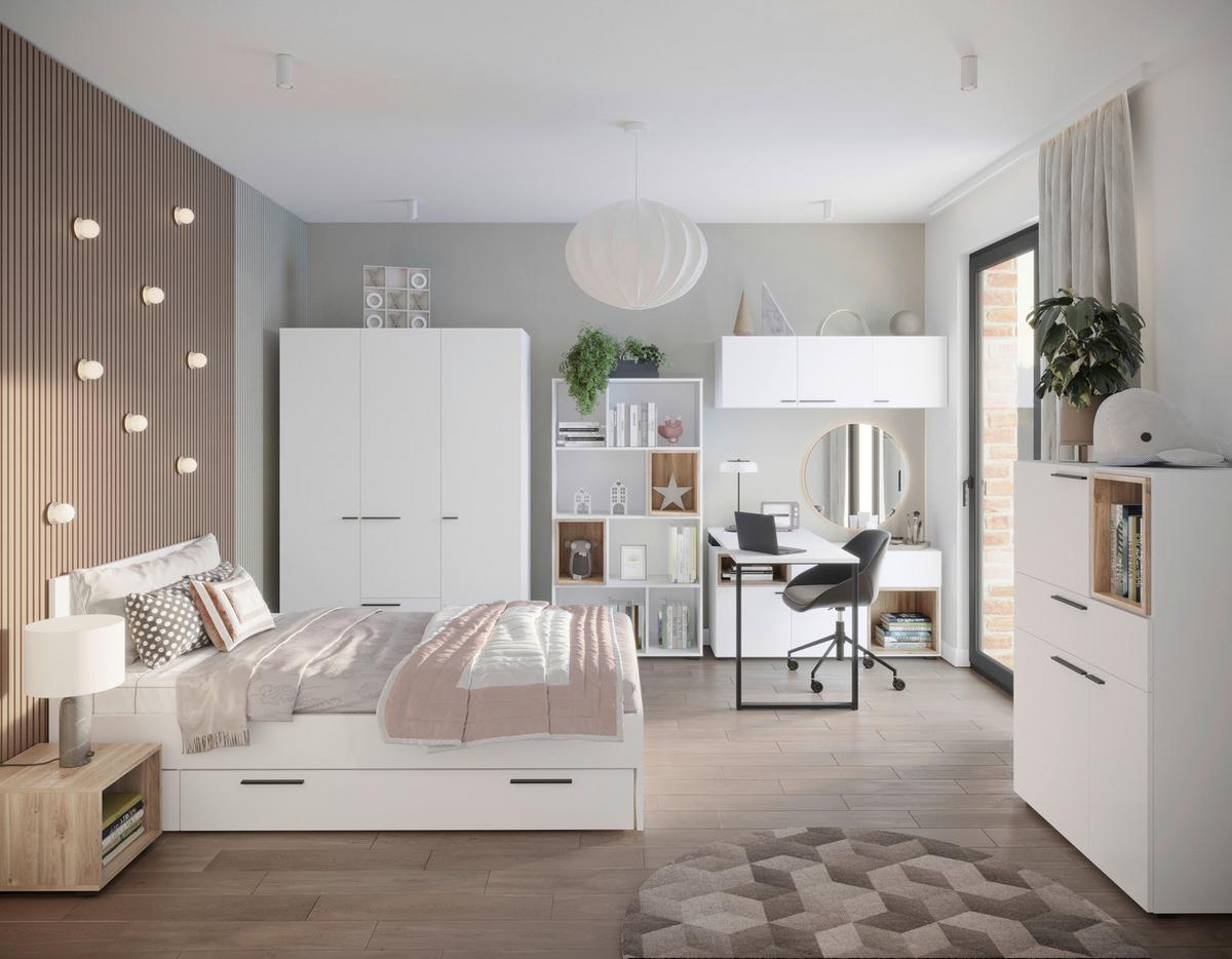 Komoda Marlow - bijela/boje hrasta, Moderno, drvni materijal/plastika (135/86,1/41,6cm) - Modern Living