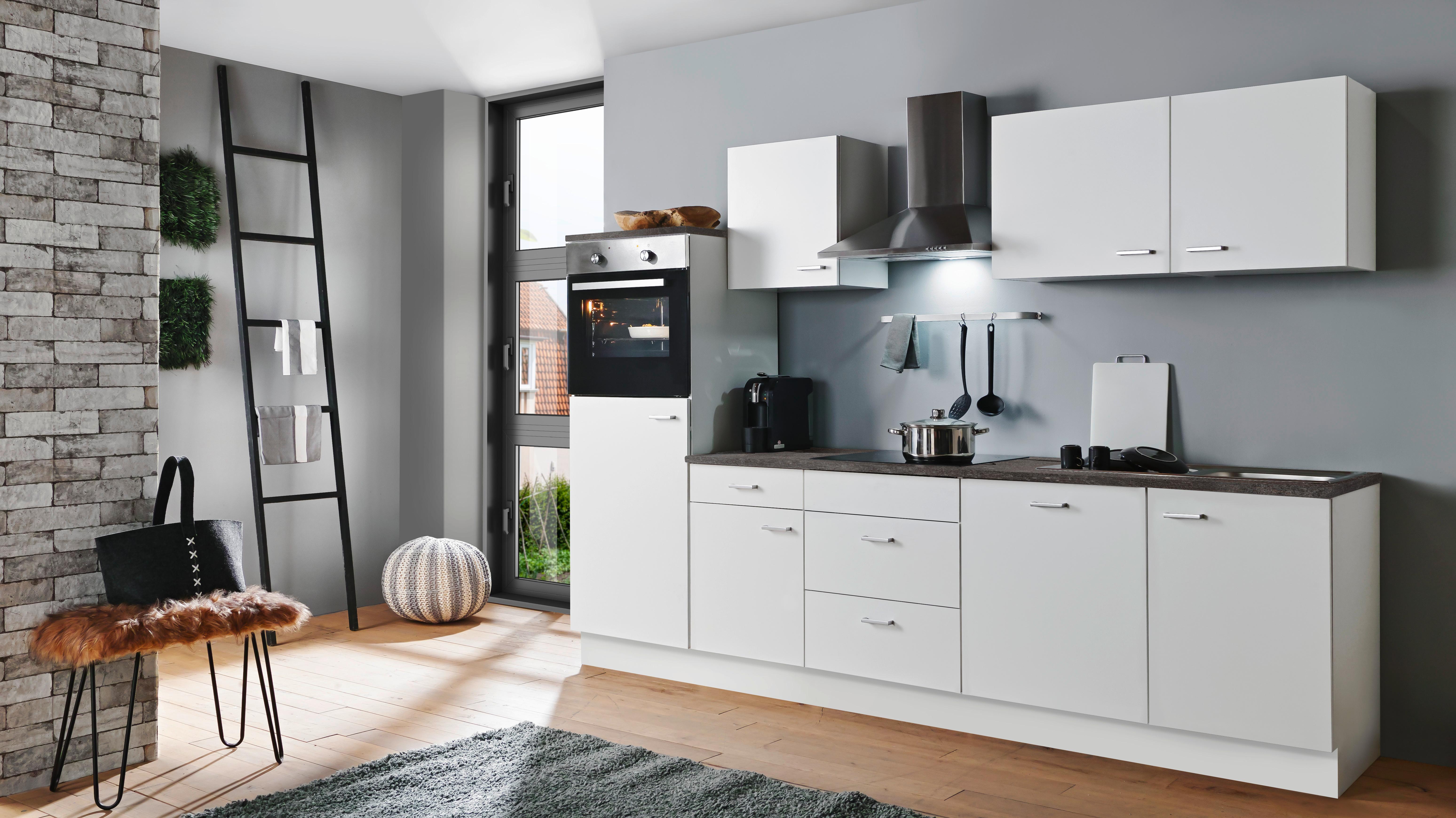 Küchenblock White-Classic Weiß B: ca. 280 cm - Silberfarben/Graphitfarben, KONVENTIONELL, Holzwerkstoff/Kunststoff (280cm) - Menke