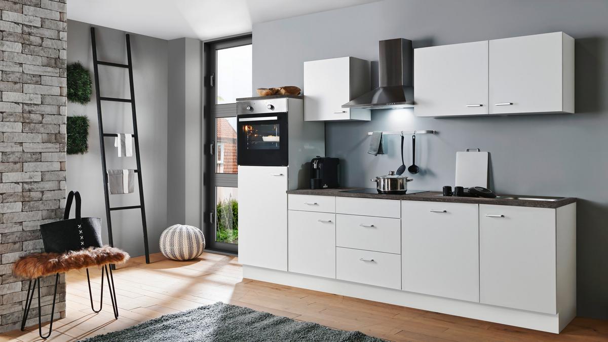 Küchenblock White-Classic Weiß B: ca. 280 cm - Silberfarben/Graphitfarben, KONVENTIONELL, Holzwerkstoff/Kunststoff (280cm) - Menke