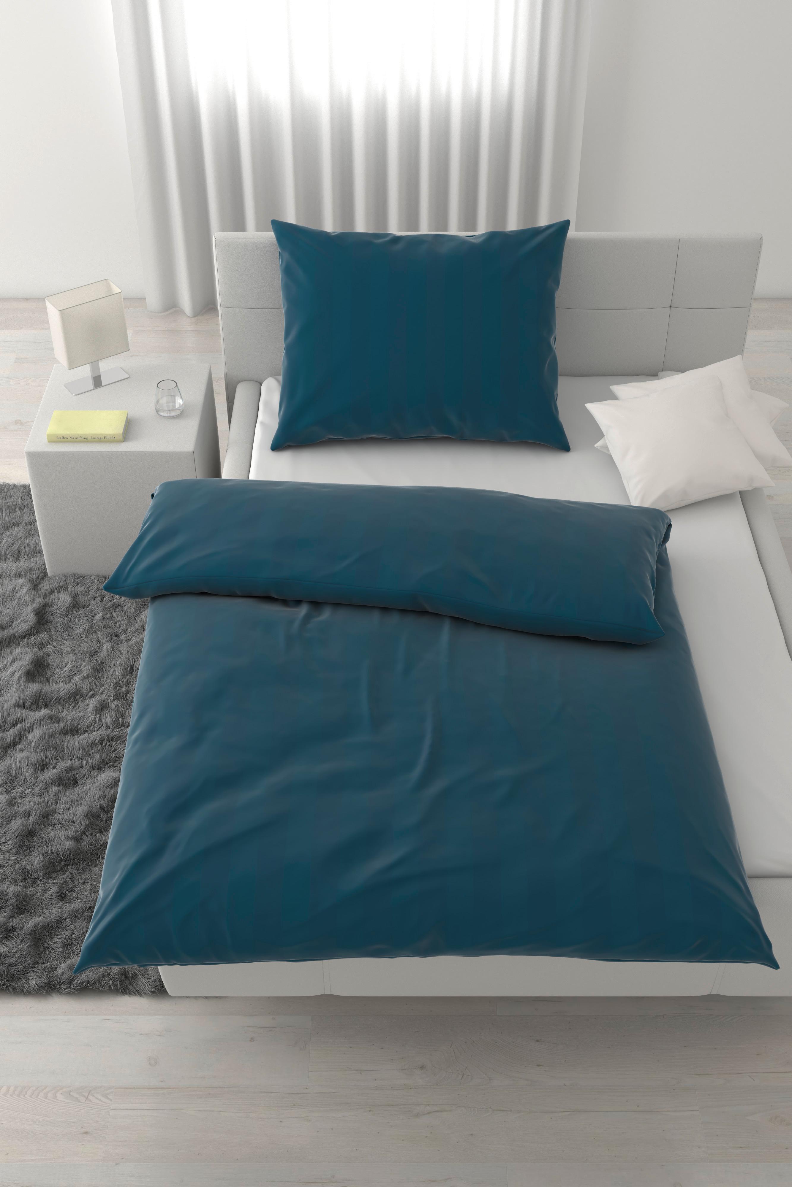 Lenjerie De Pat Xenia Streif, 50x70/140x200 Cm - albastru, Modern, textil (140/200cm) - Premium Living