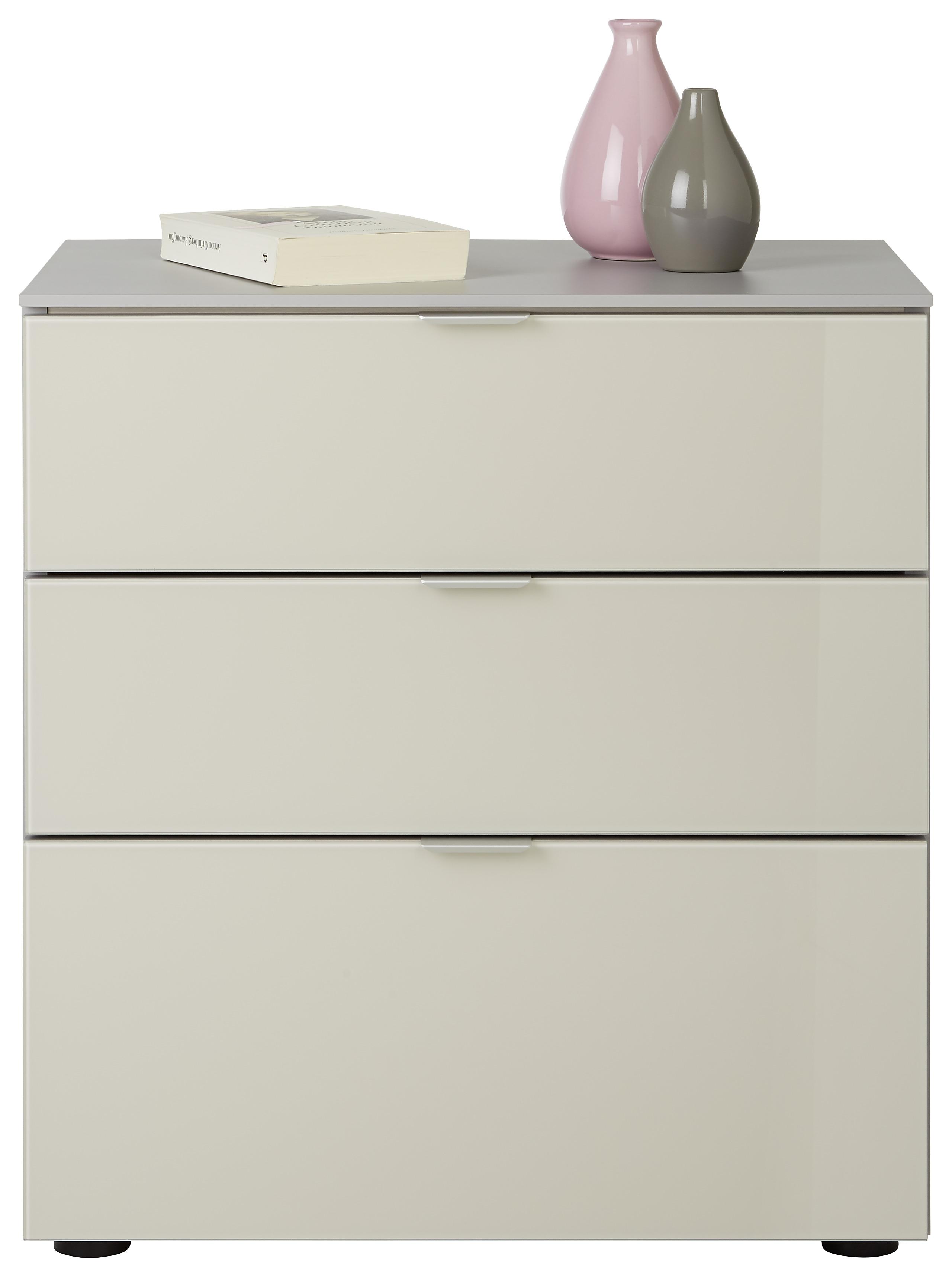 Nachtkästchen in Hellgrau/Sandfarben - Sandfarben/Alufarben, MODERN, Glas/Holzwerkstoff (58/63/40cm) - Premium Living