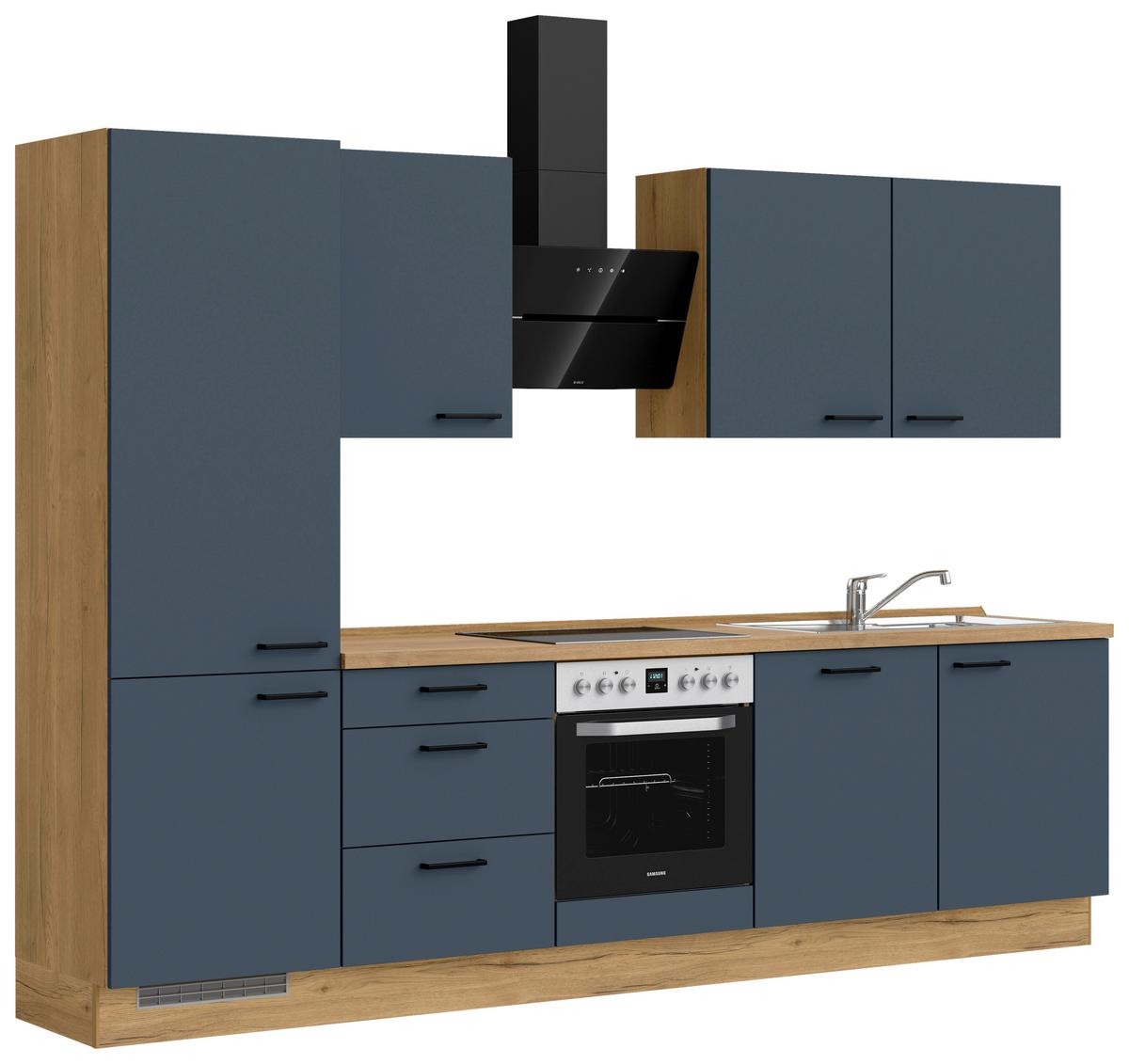 Küchenblock Easytouch High m. Geräten Dunkelblau - Eichefarben/Schwarz, MODERN, Holzwerkstoff/Metall (300cm) - Nobilia